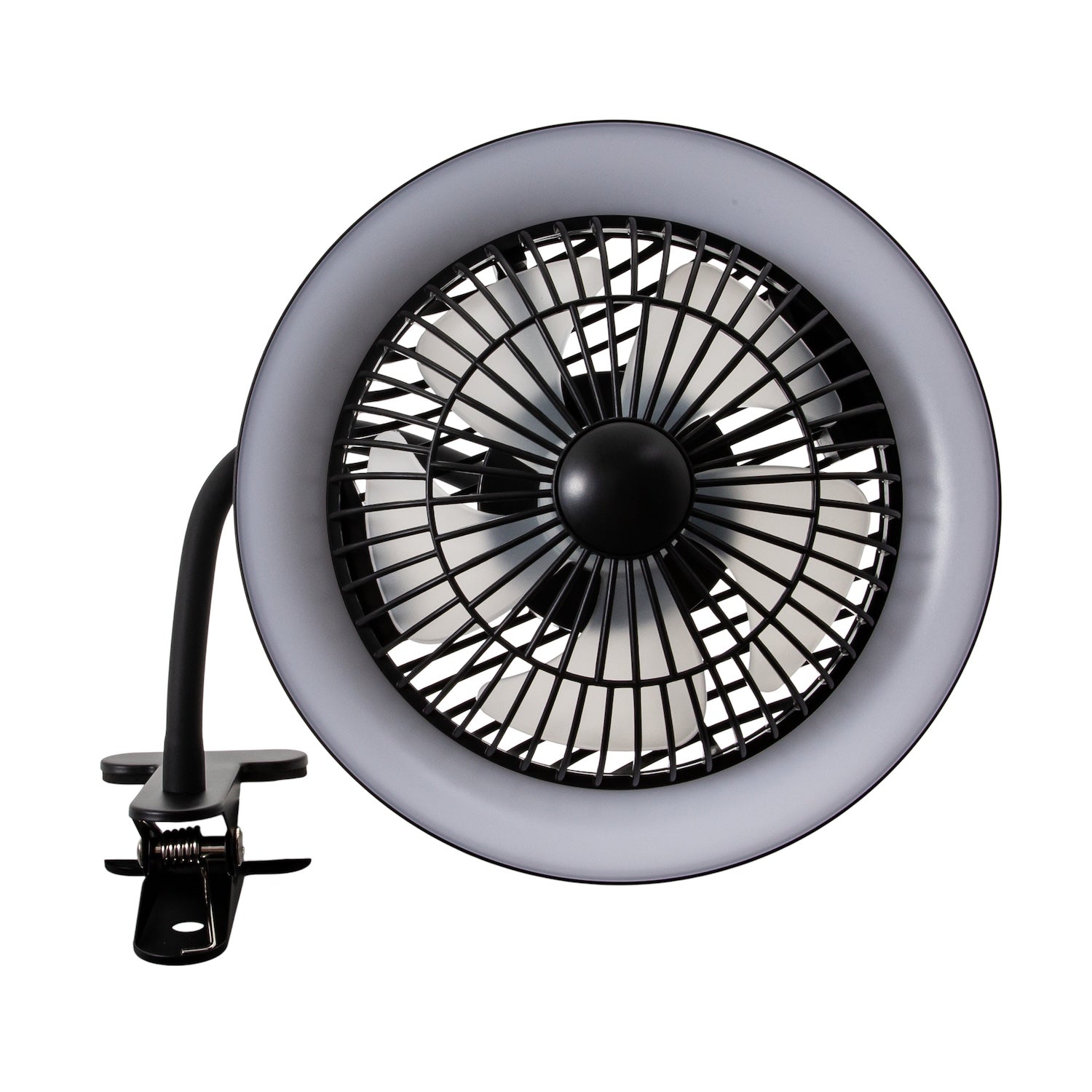 Black Rechargeable 3 Speed Clip-On Fan with LED Dimmable Ring Light Image 3