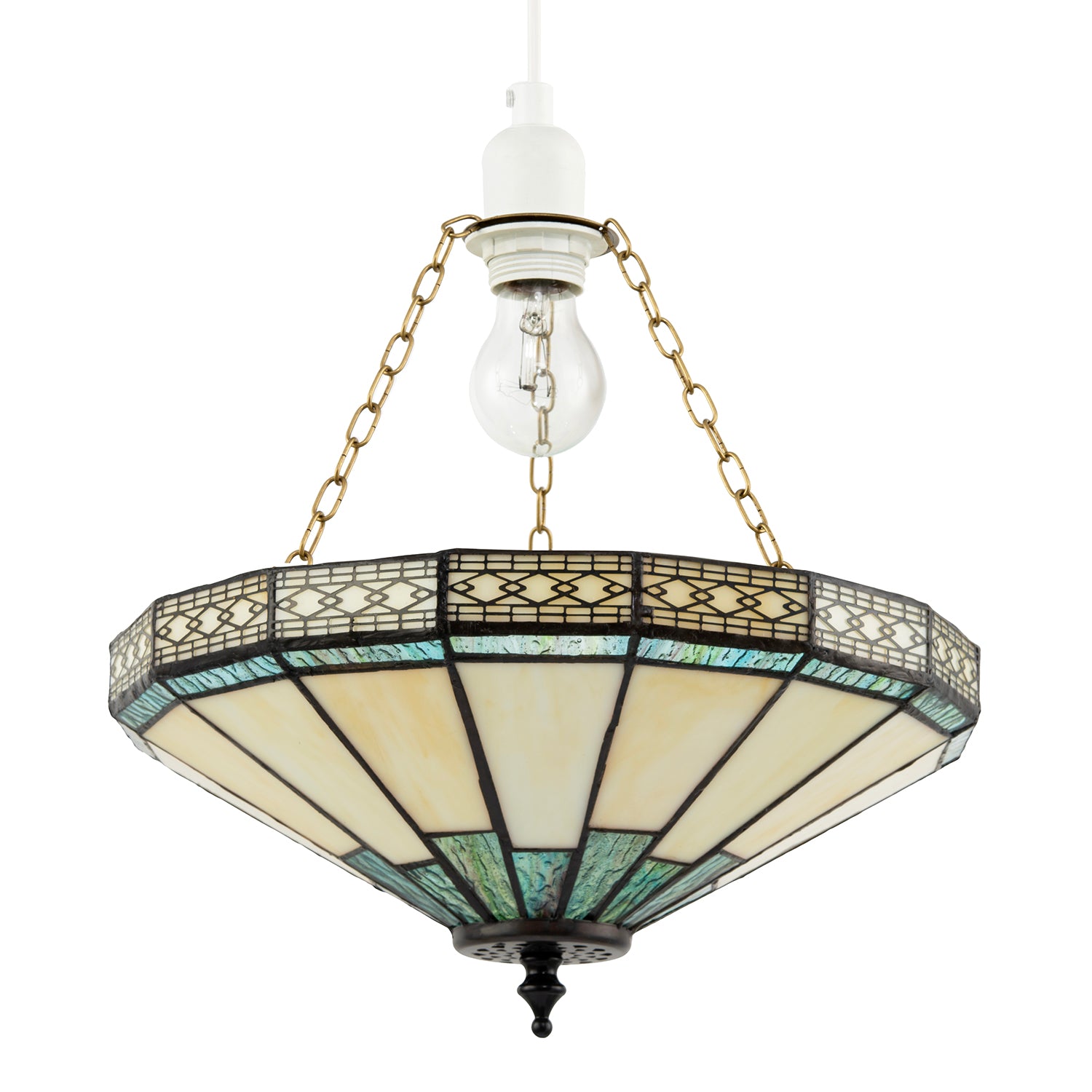 1920s Vintage Tiffany Pendant Light Shade with Emerald Green Glass Image 2