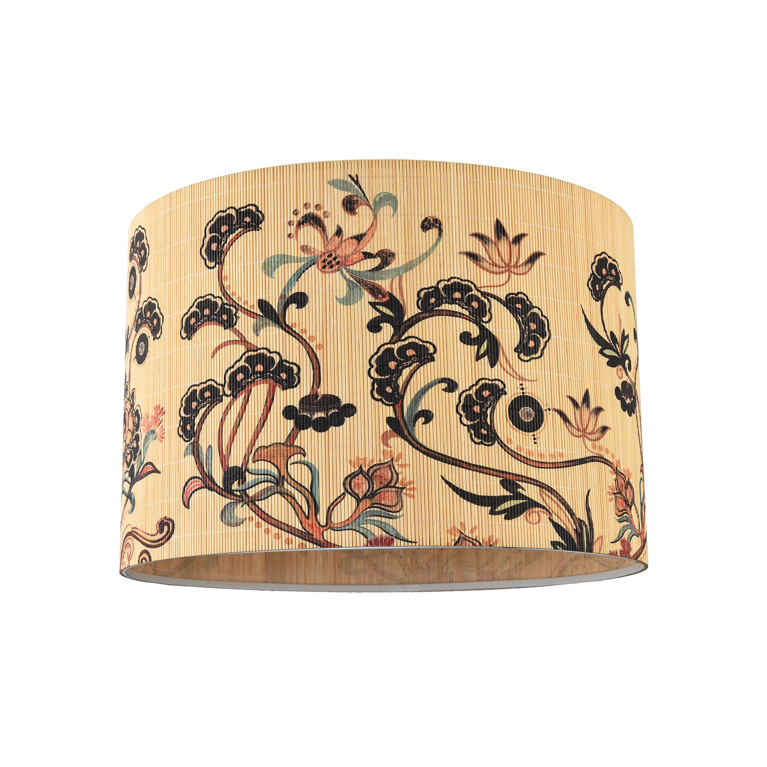 Contemporary Multi Coloured Floral Bamboo Round Pendant Lamp Shade Image 2