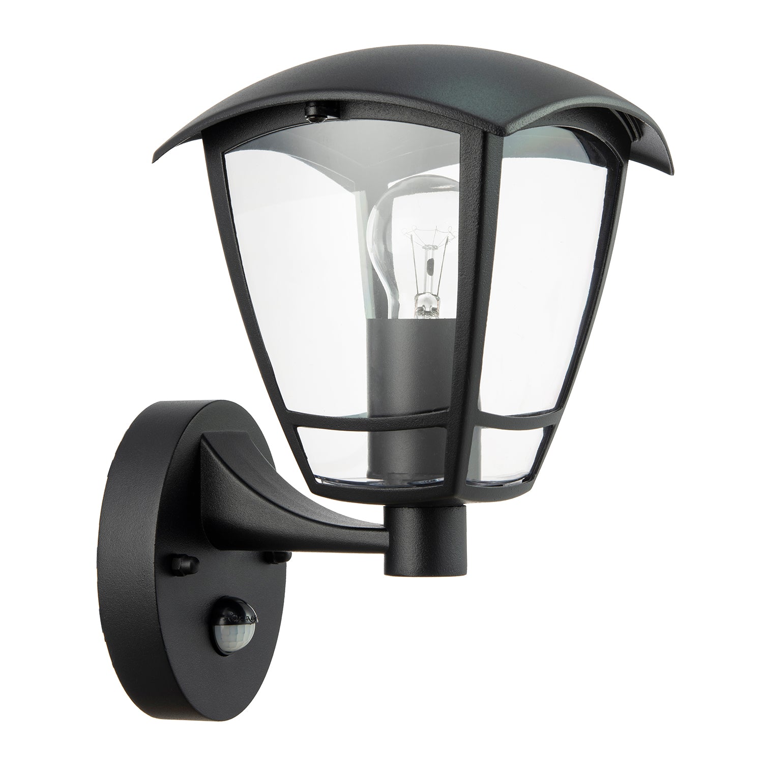 Contemporary Exterior PIR Sensor Wall Light Fitting with Curved Glass Sides Image 1