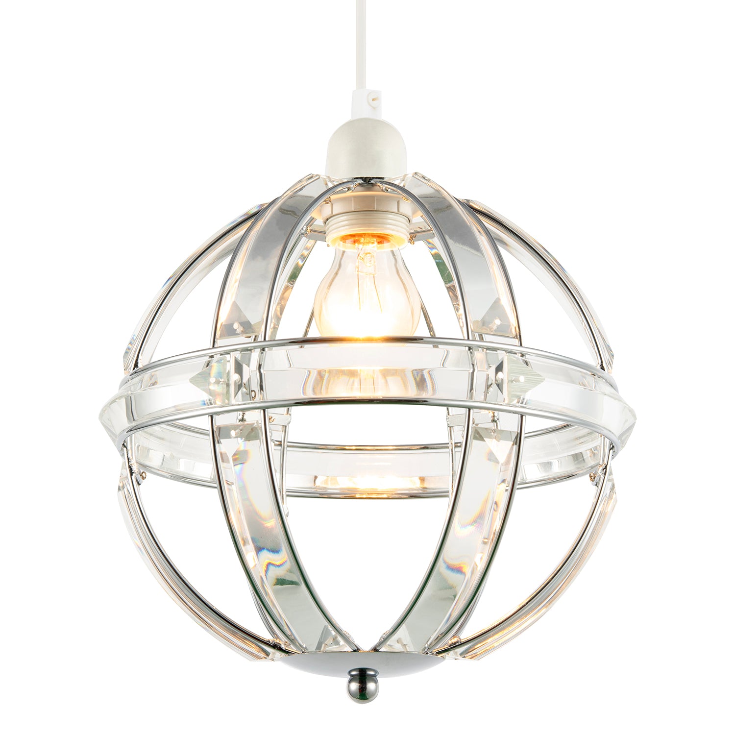 Modern Designer Spherical Chrome and Clear Acrylic Pendant Light Shade Image 2