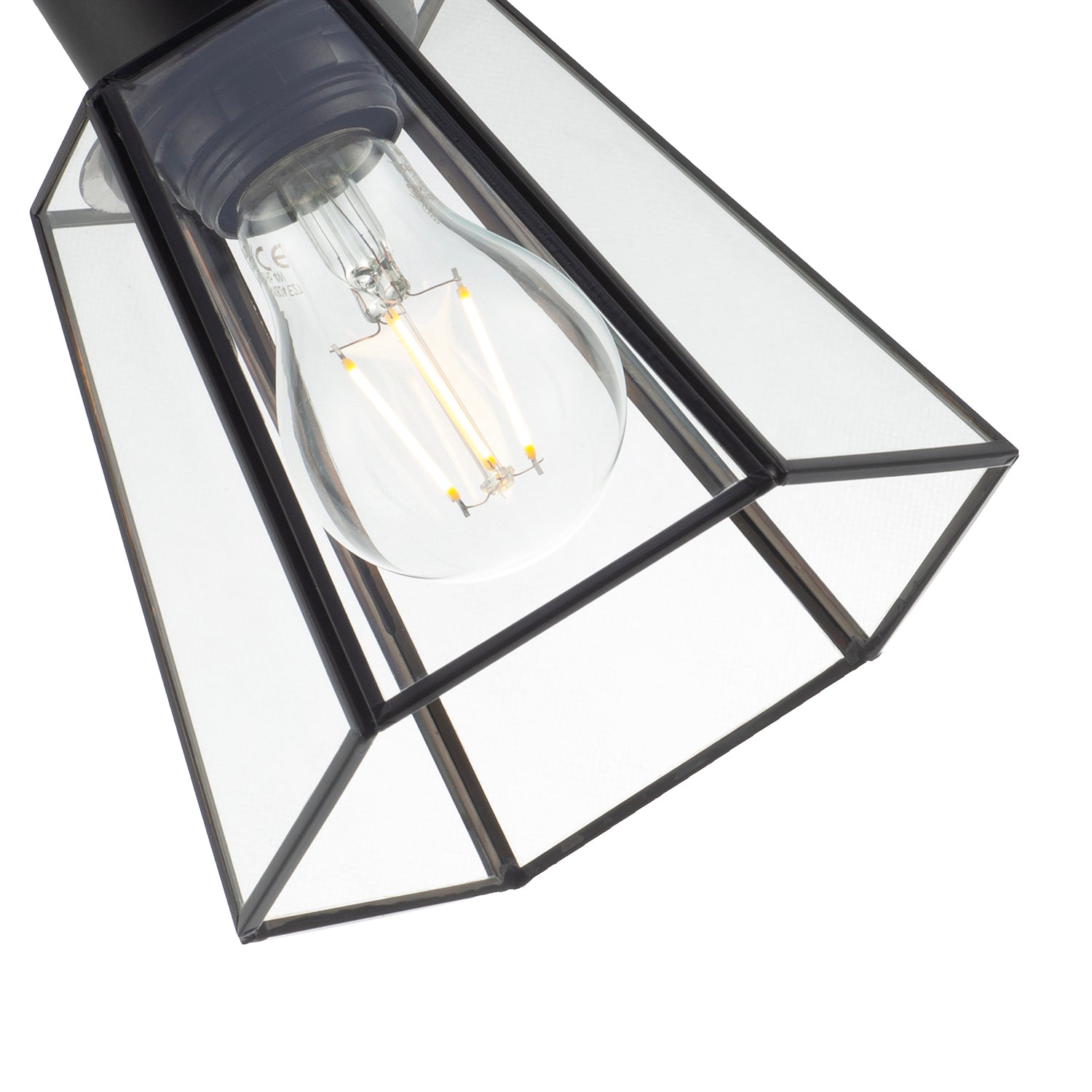 Industrial Lantern Pendant Lamp Shade in Matte Black with Clear Glass Image 8