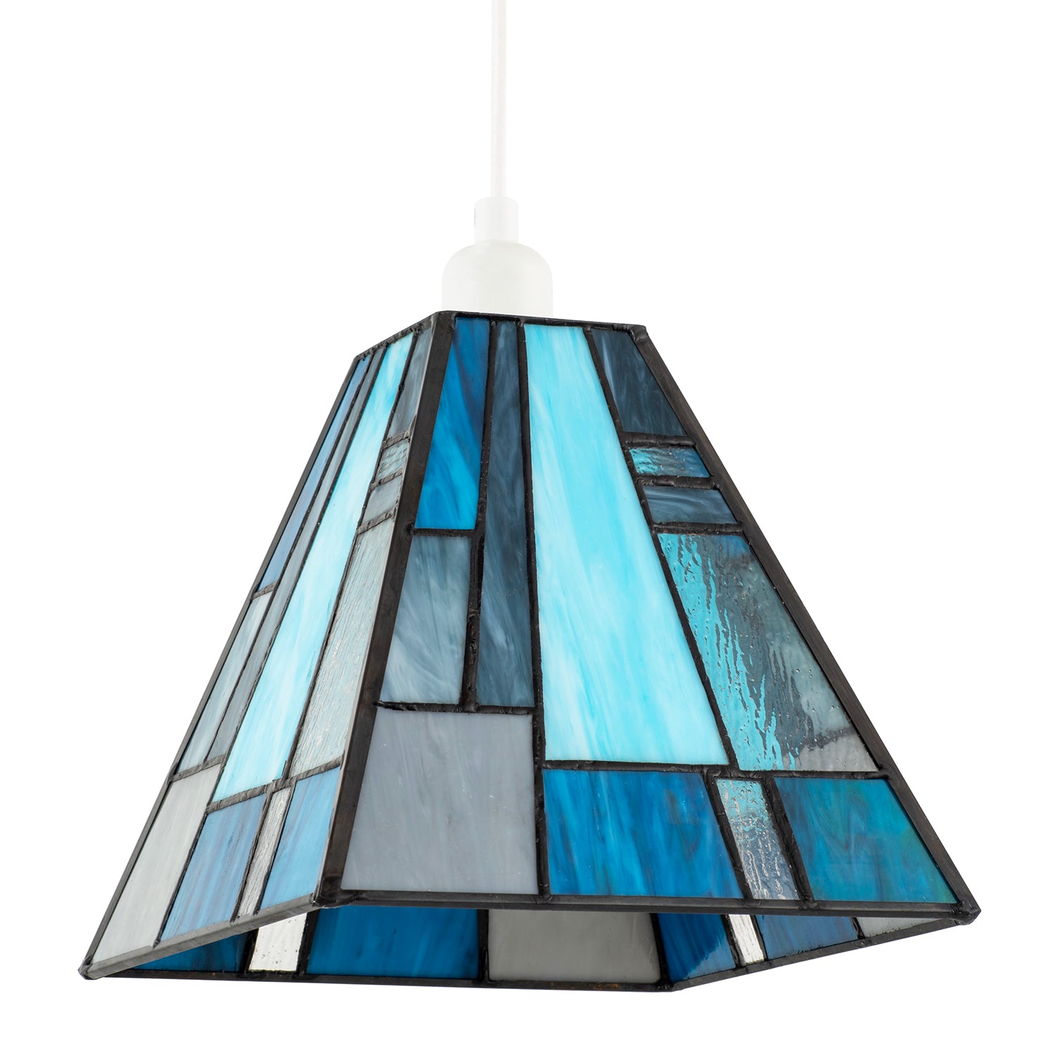 Art Deco Tiffany Pendant Lighting Shade with Pale and Navy Blue Panels Image 1