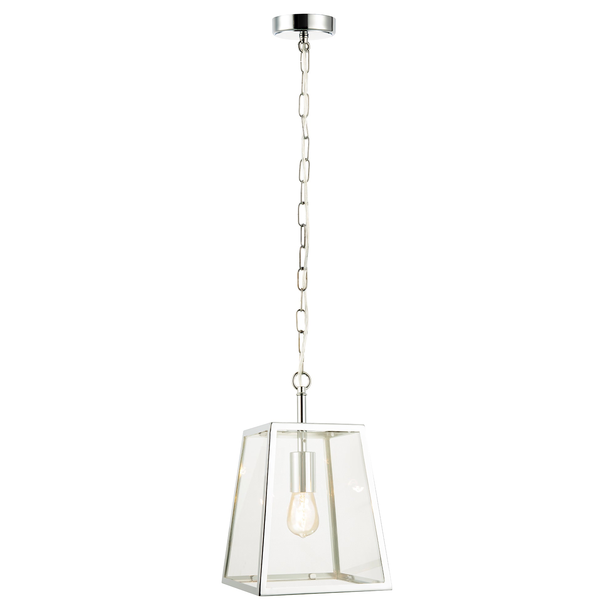 Classic Lantern Pendant Lamp in Polished Chrome with Clear Glass Sides Image 2