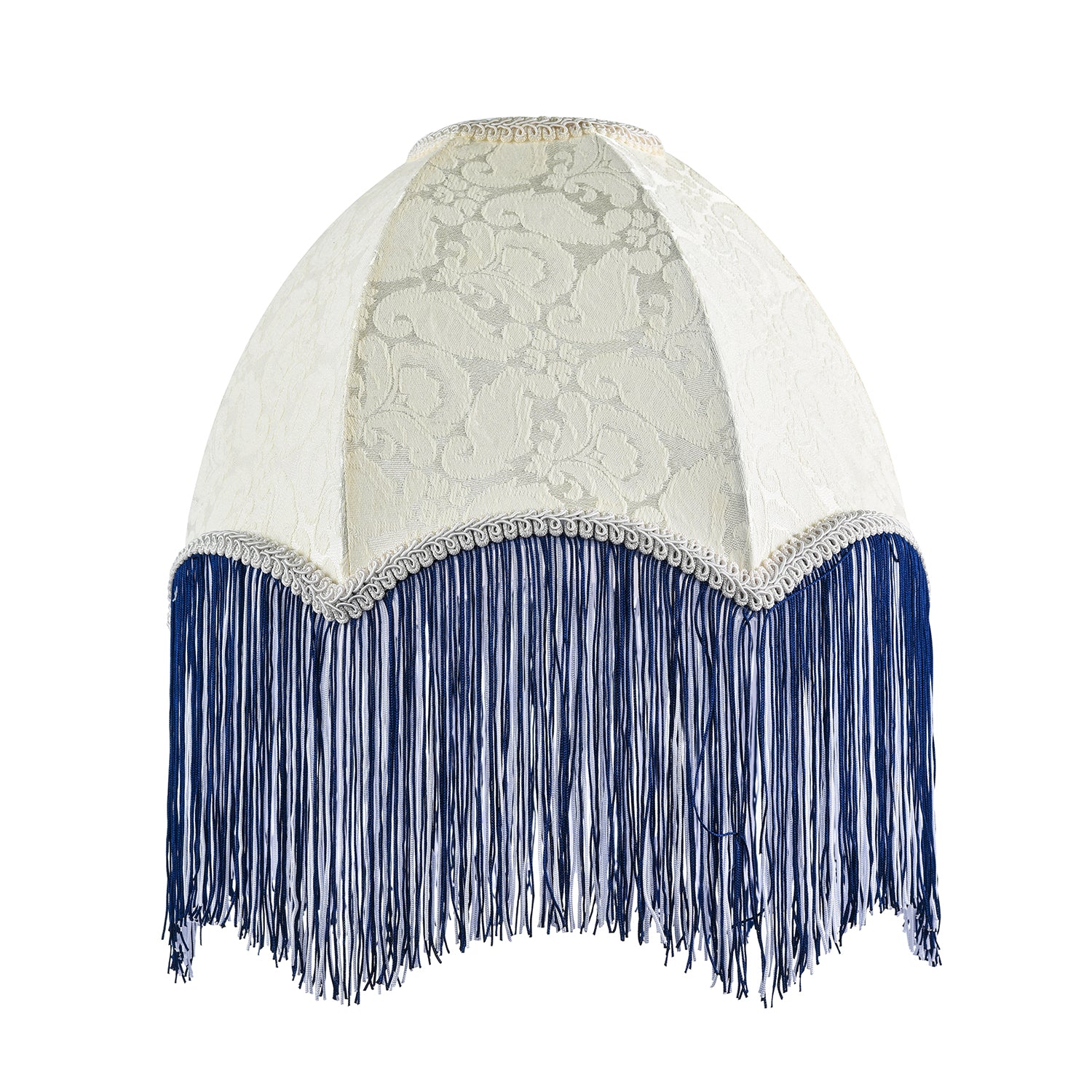 Cream Floral Victorian Velvet Shade with Navy Blue and White Tassels Image 1