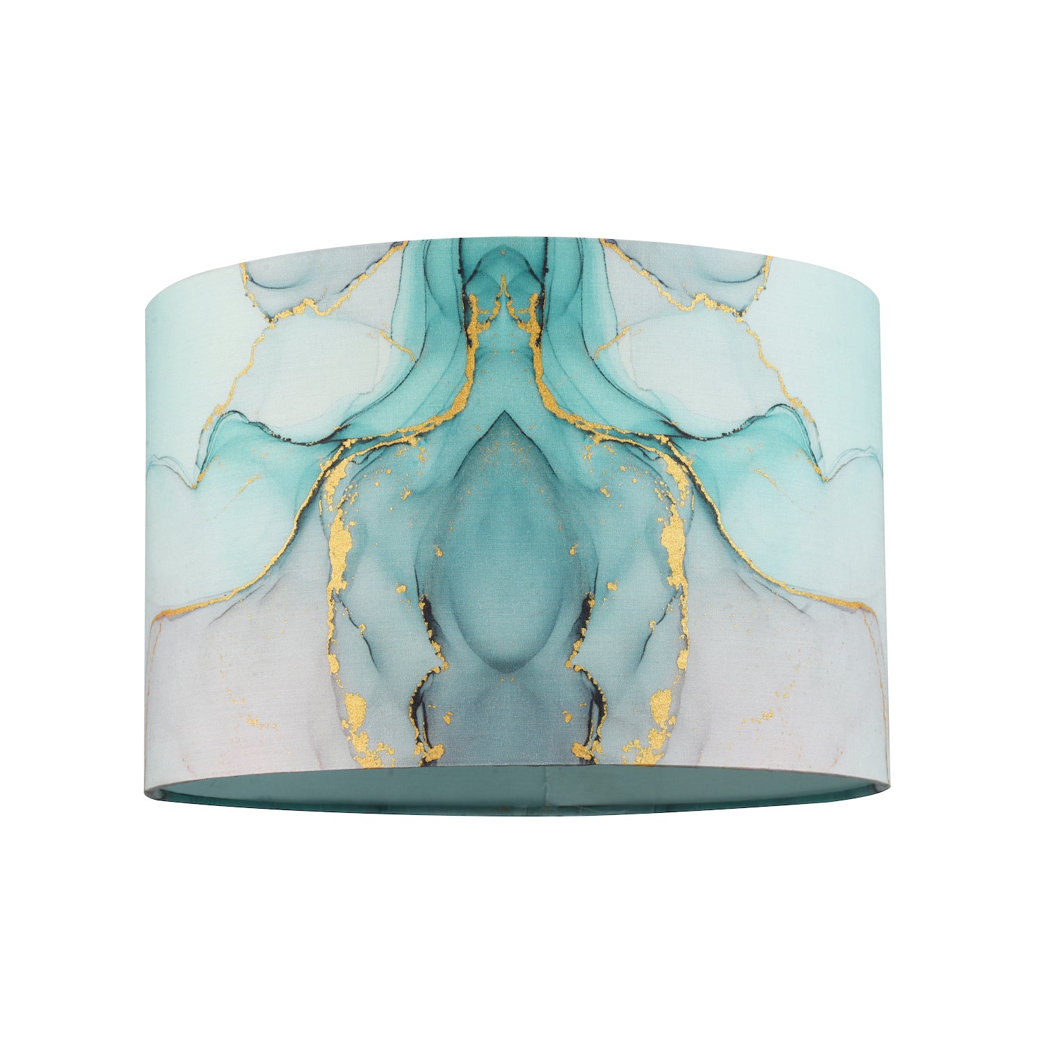 Drum Lamp Shade in Marble Effect Cotton Fabric Duck Egg Turquoise and Pink Image 1