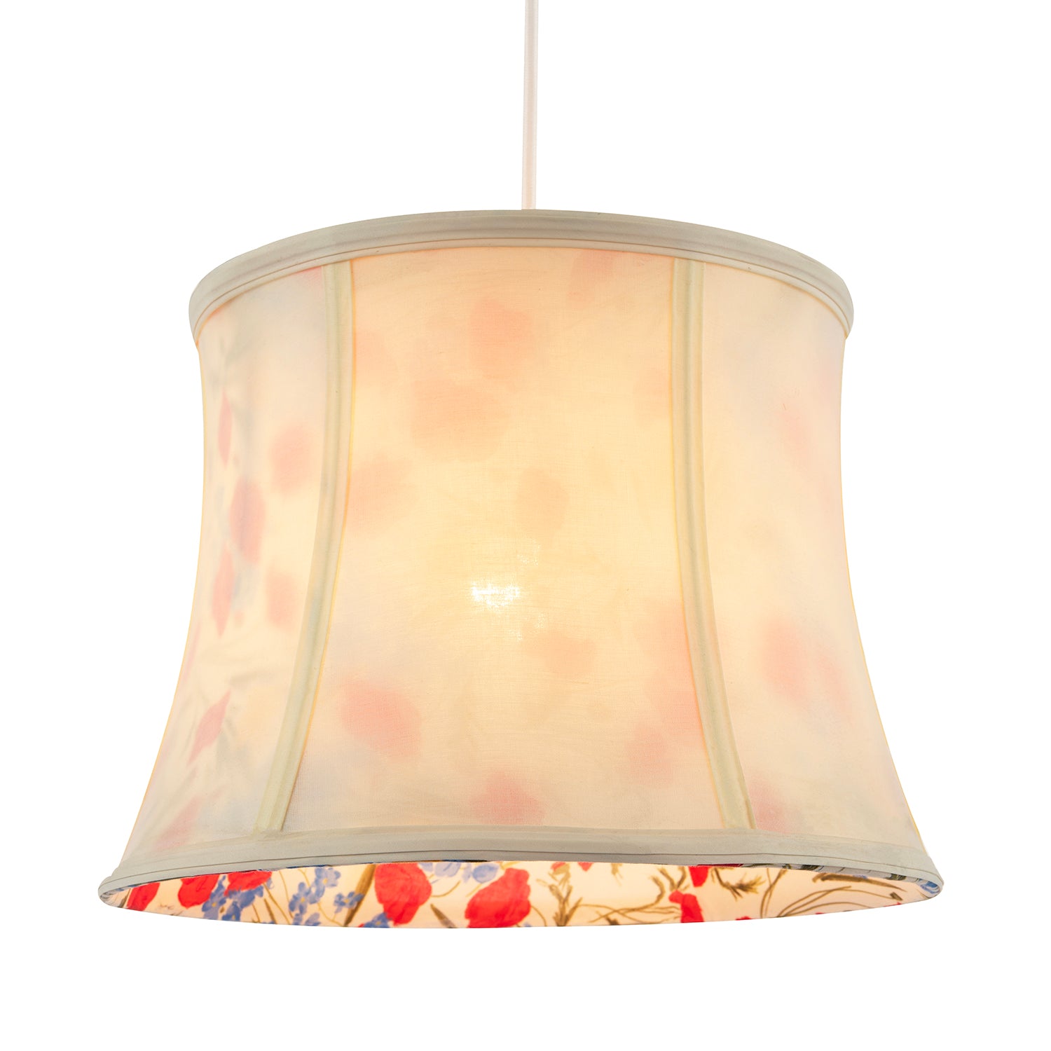 Classic Curved Cream Cotton Drum Shade with Blue and Red Floral Inner Image 2