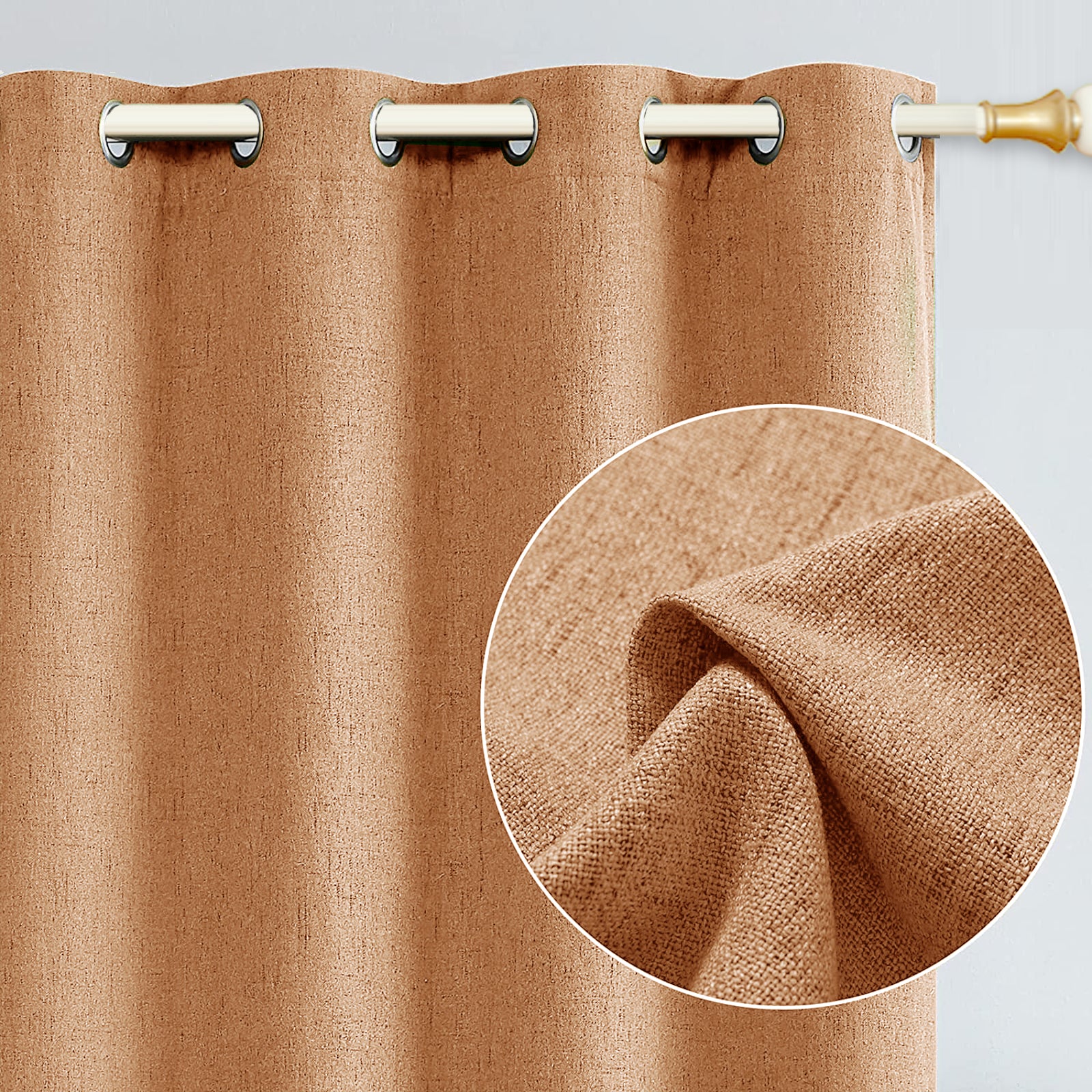 Orange Lined Blackout Eyelet Curtains - 46 x 63 Inch Drop - 2 Panel Image 2