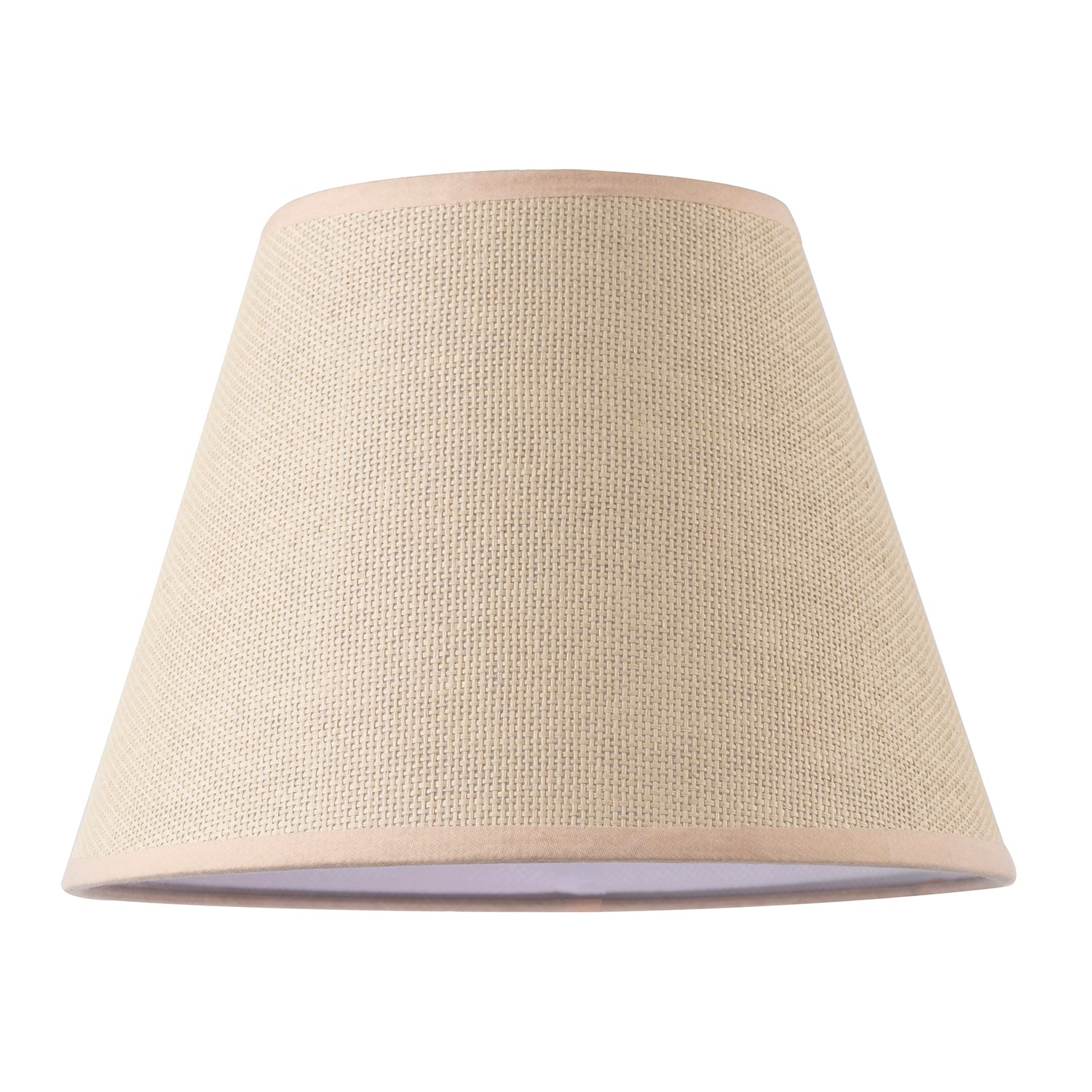 Traditional Rattan Tweed Lamp Shade with Pale Pink Cotton Fabric Trims Image 1