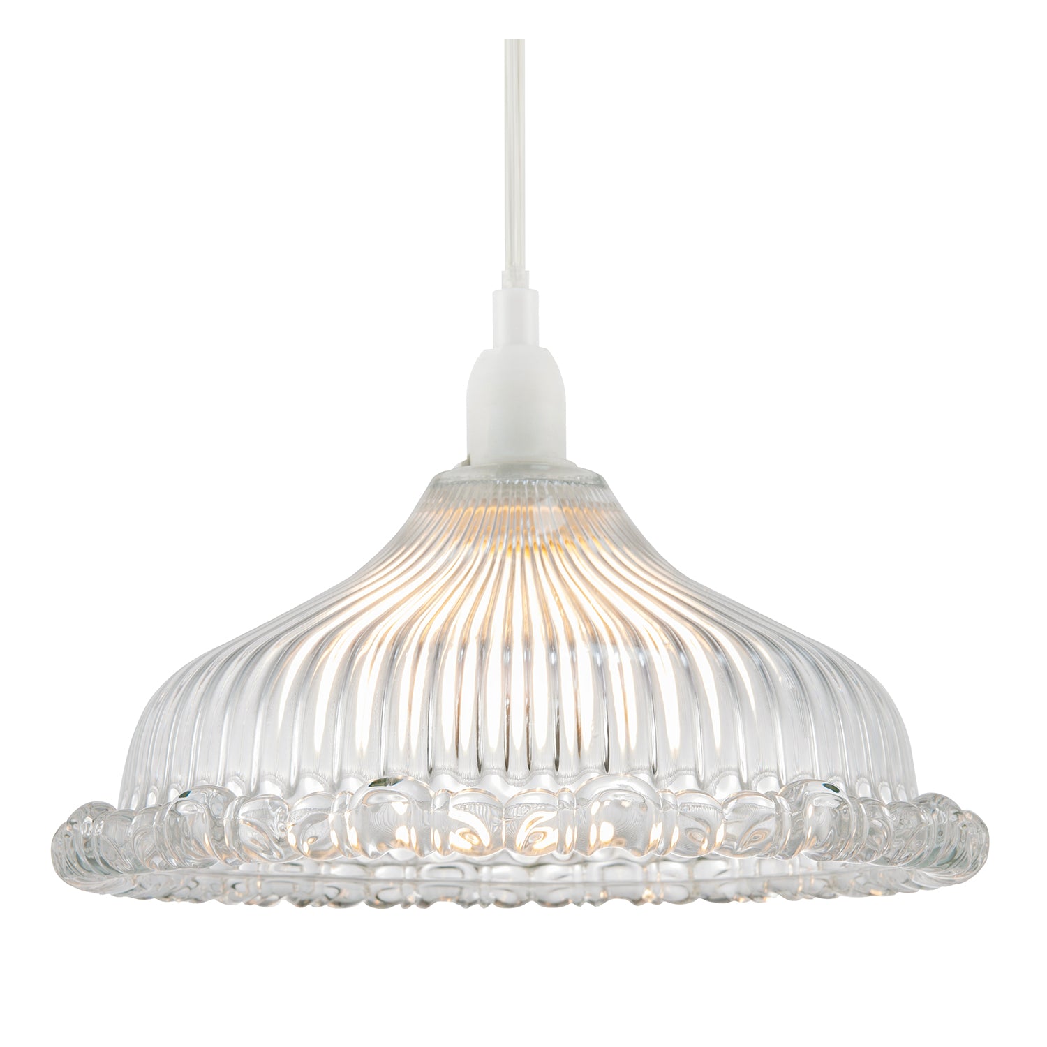 Modern Clear Line Ribbed Glass Pendant Light Shade with Moulded Edge Image 2