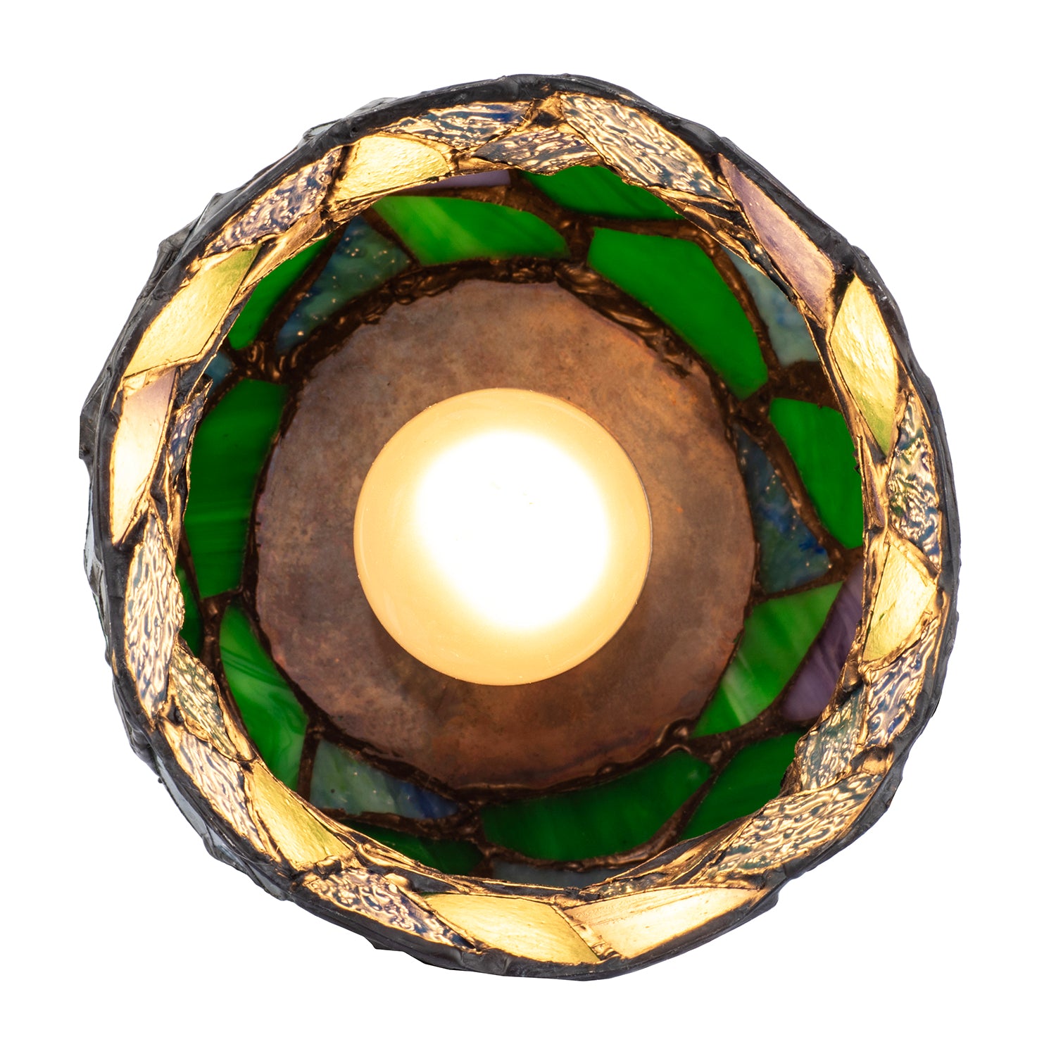 Dragonfly Themed Open Top Blue and Green Stained Glass Tiffany Lamp Image 8