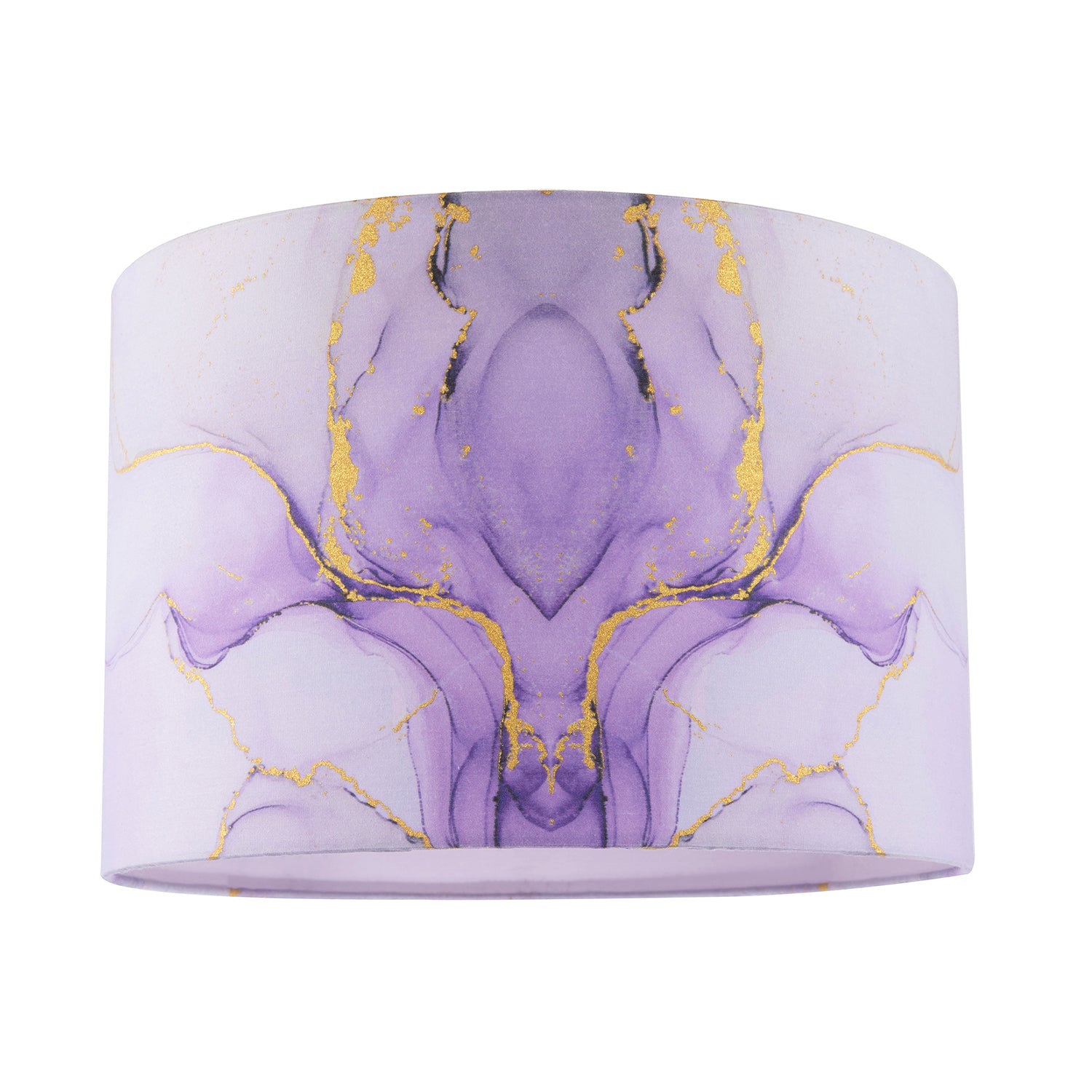 Designer Drum Lamp Shade in Marble Effect Cotton Fabric in Soft Lilac and Purple Image 1