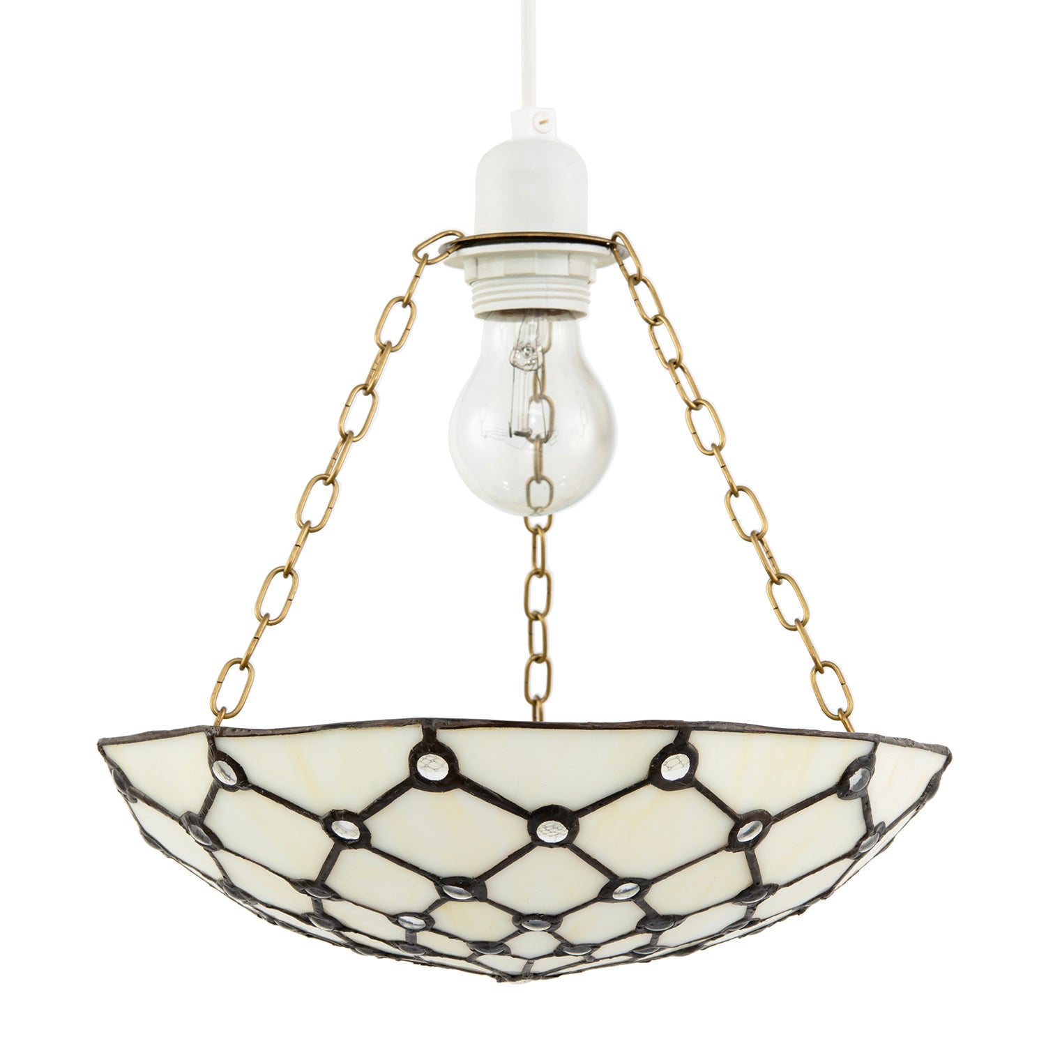 White Toned and Clear Beaded Tiffany Glass Easy Fit Bowl Pendant Shade Image 1