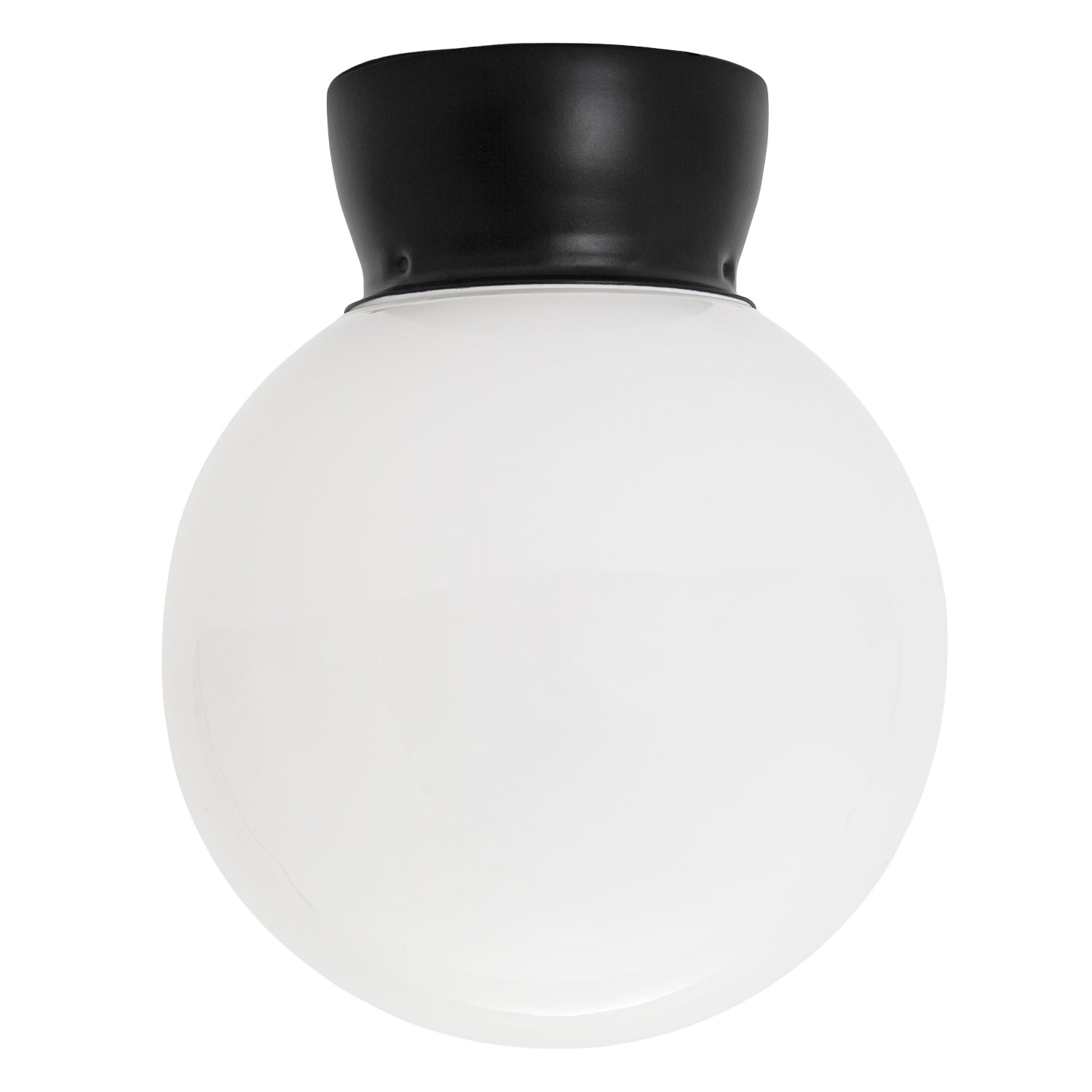 Traditional Matte Black and Opal Glass Globe IP44 Bathroom Ceiling Light Fitting Image 1