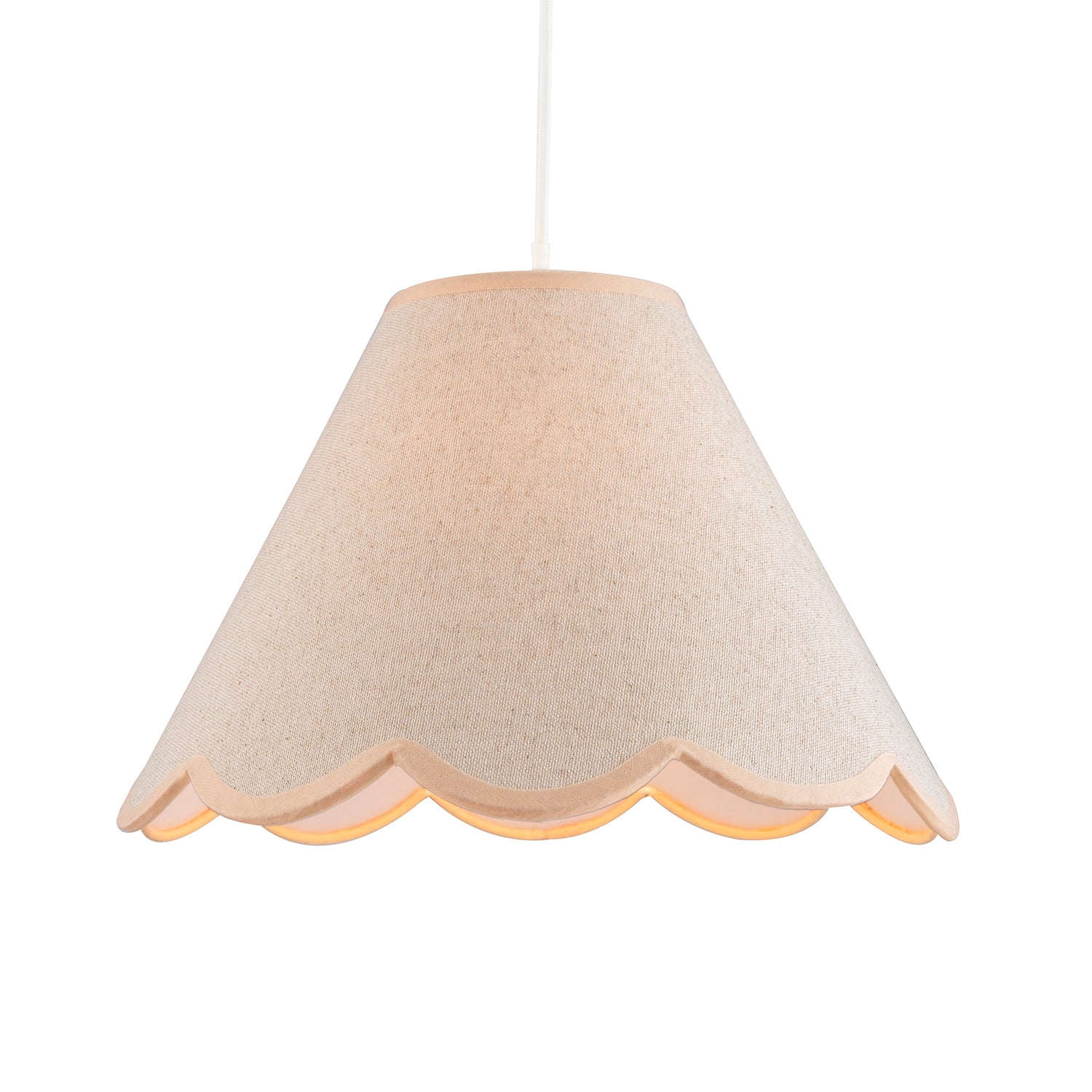 Scallop Edge Natural Textured Linen Coolie Lamp Shade with Pink Trims Image 2
