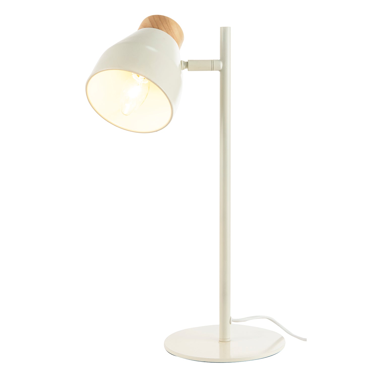 Muted Dove Grey Scandinavian Designed Table Desk Lamp with Wooden Trim Image 2