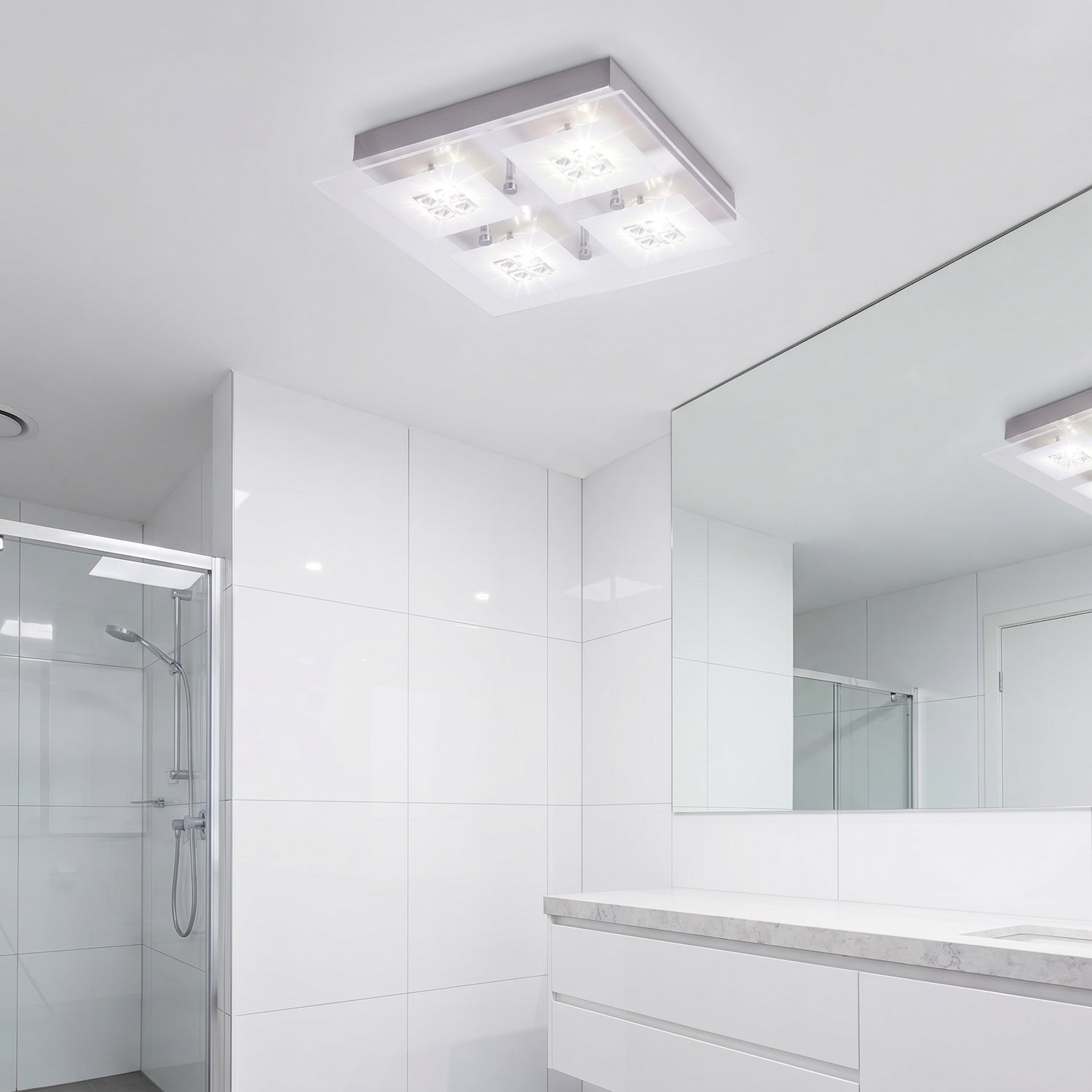 Designer Brushed Chrome LED Bathroom Light with Glass Insets Image 6