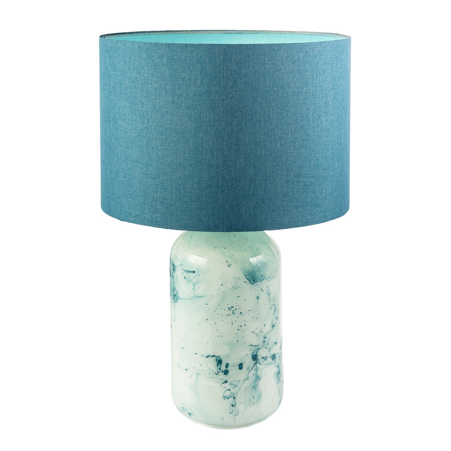 Modern Teal and Duck Egg Marble Drip Snowflake Glass Lamp with Shade Image 2