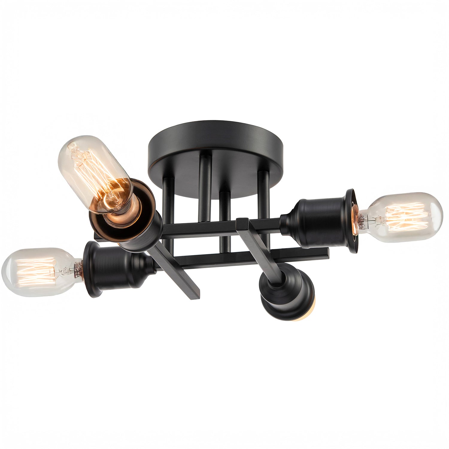 Industrial Vintage Matte Black Ceiling Light Fixture with Classic Lampholders Image 2