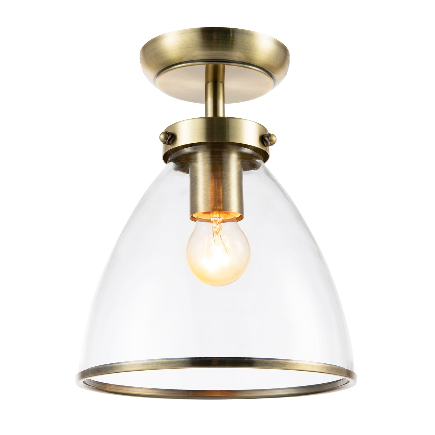 Industrial Style Antique Brass Ceiling Lamp Fitting with Transparent Glass Shade Image 2