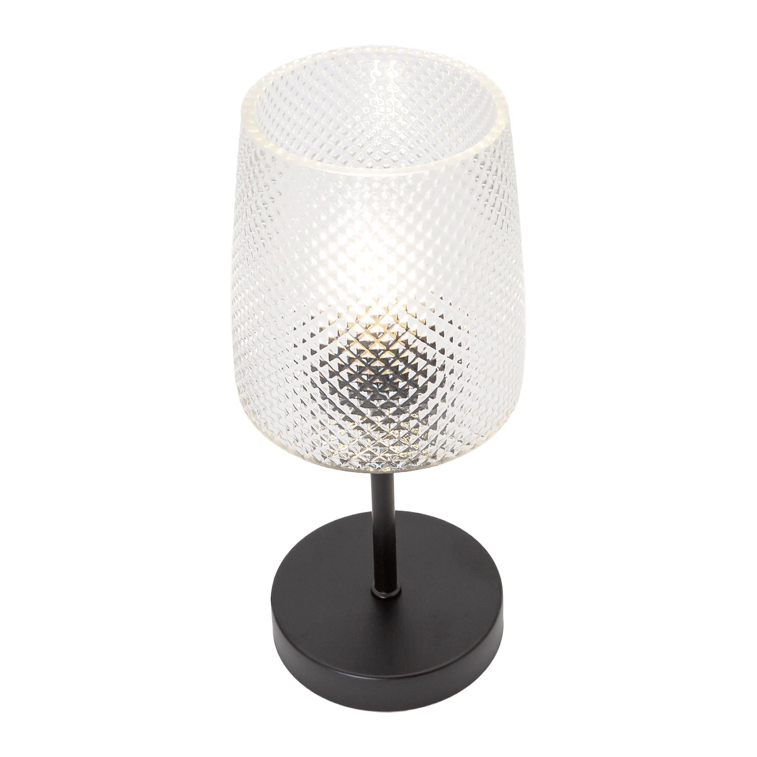 Modern Clear Dimpled Glass Table Lamp with Matte Black Stem and Base Image 2