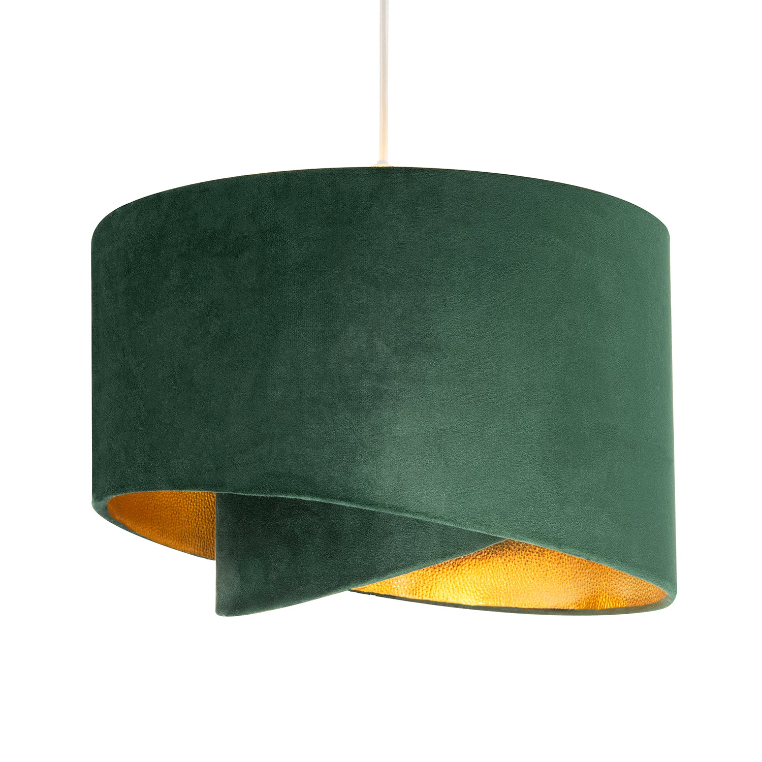 Forest Green Velvet Fabric Pendant Shade with Gold Faux Leather Lining Image 2