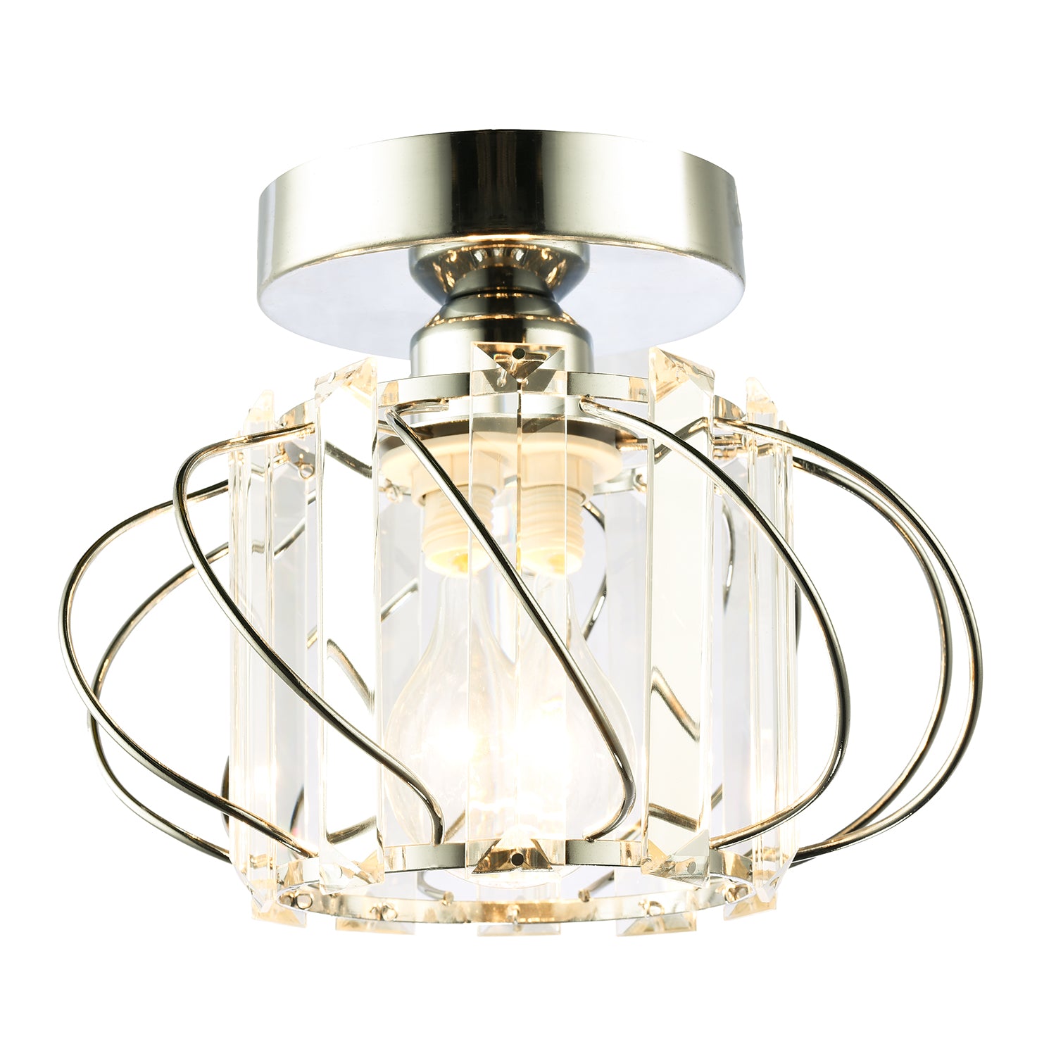 Modern Polished Chrome Ceiling Light Fitting with Clear Crystal Glass Image 2