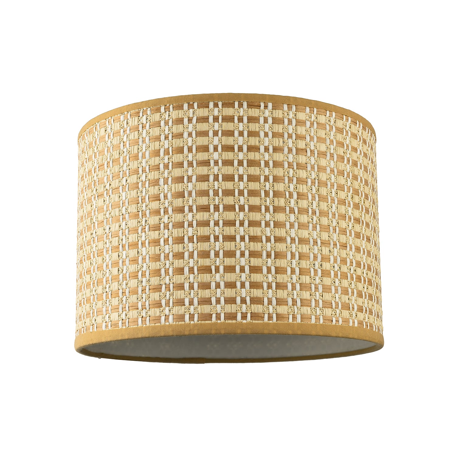 Vintage Reeded Paper Round Lamp Shade with Taupe Cotton Fabric Trims Image 1
