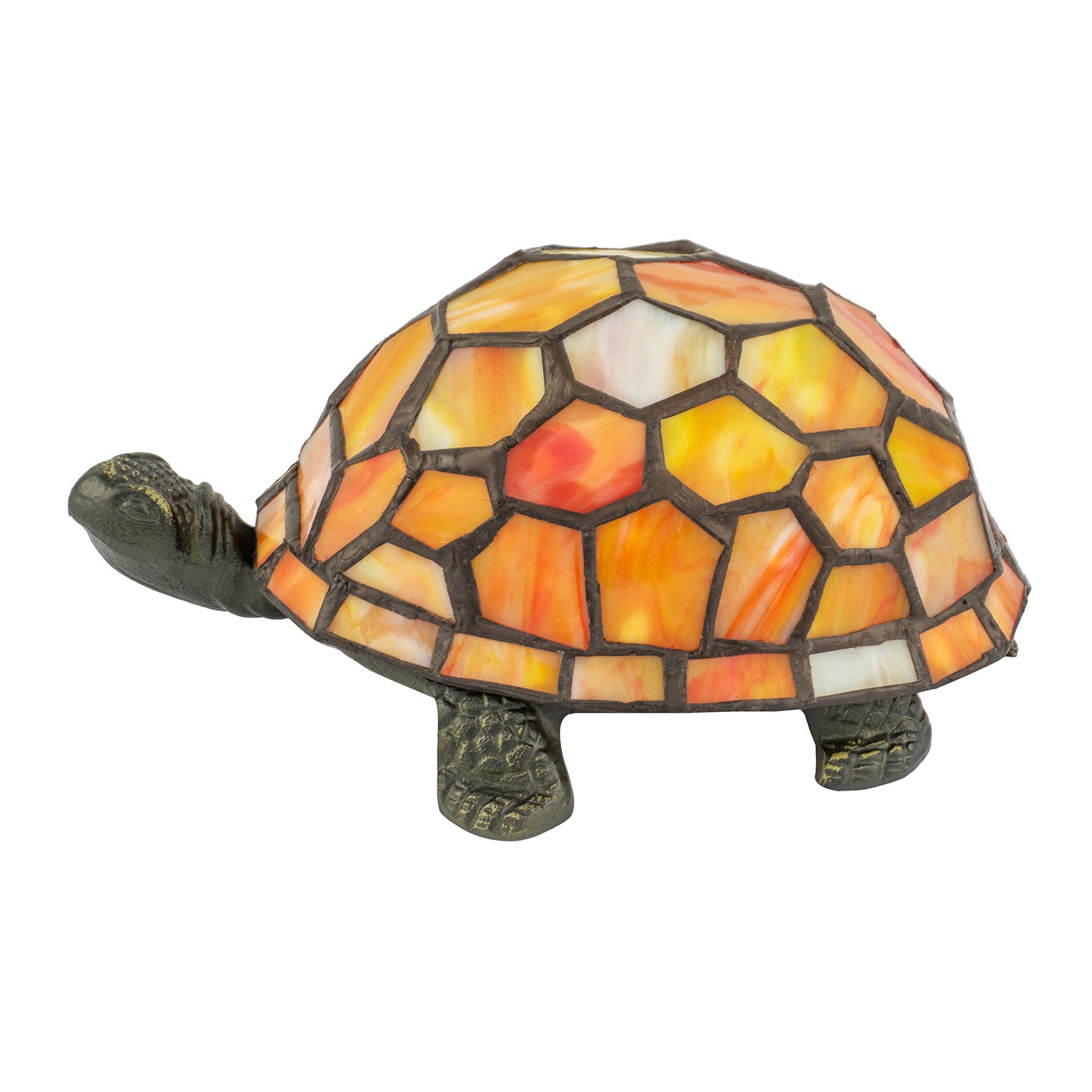 Quirky Orange and Amber Stained Glass Tiffany Tortoise Table Lamp Image 1