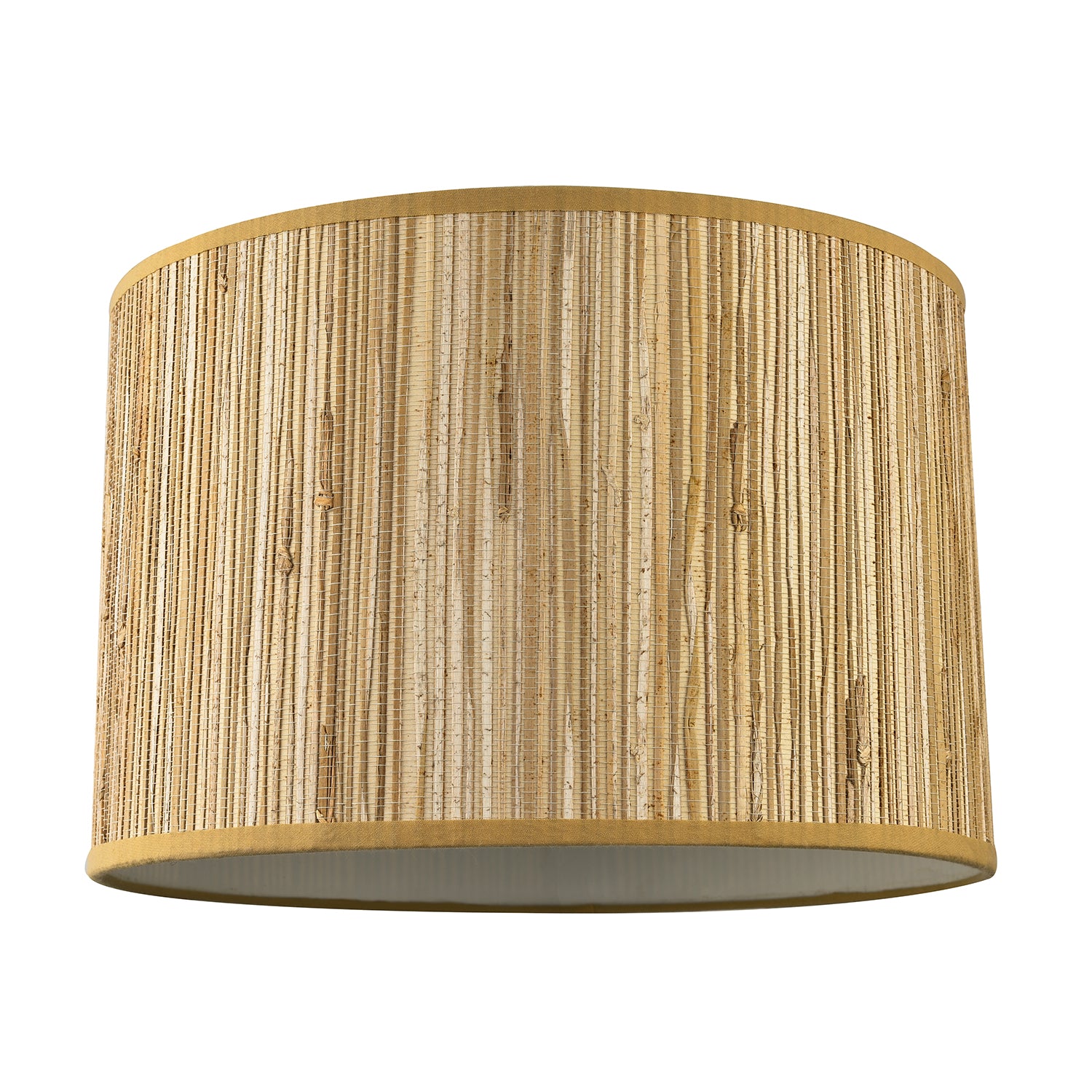 Faux Textured Rattan Round Lamp Shade with Taupe Cotton Fabric Trims Image 1