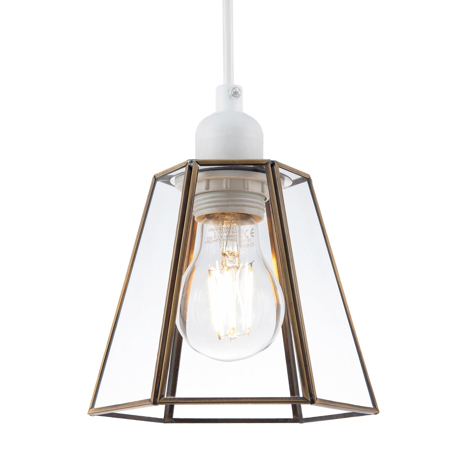 Industrial Lantern Pendant Shade in Antique Brass with Clear Glass Image 2