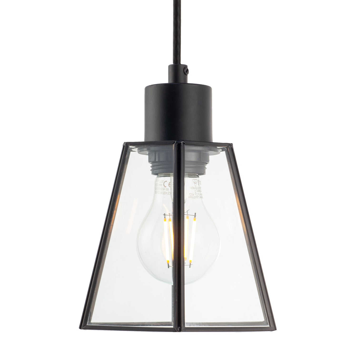Industrial Lantern Pendant Lamp Shade in Matte Black with Clear Glass Image 5