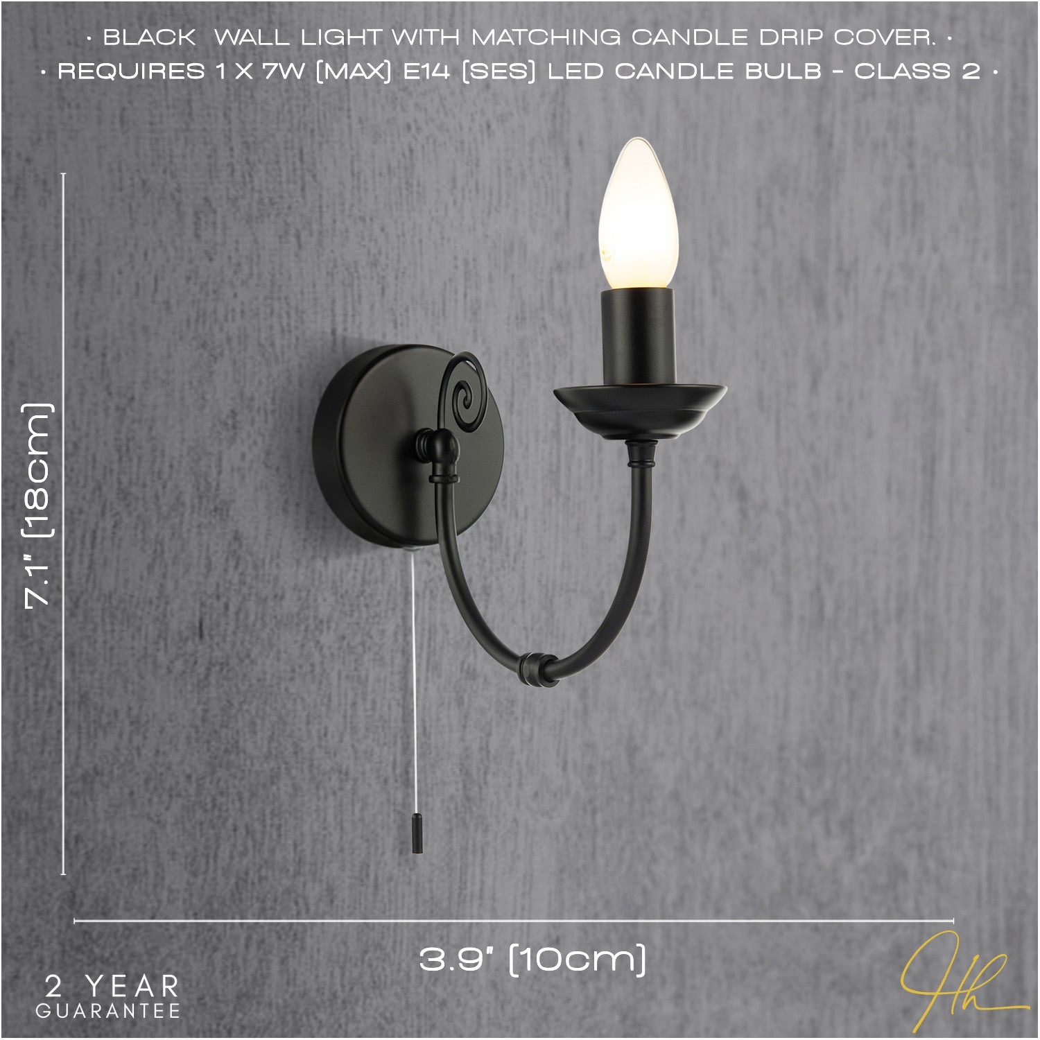 Traditional Classic Matte Black Wall Light with Spiral Finial and Looping Arm Image 6