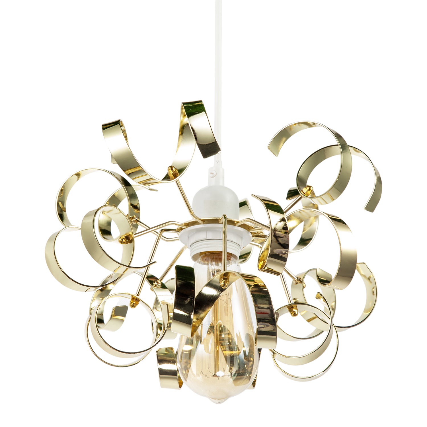 Polished Gold Metal Pendant Shade with Twisting and Curving Strips Image 4
