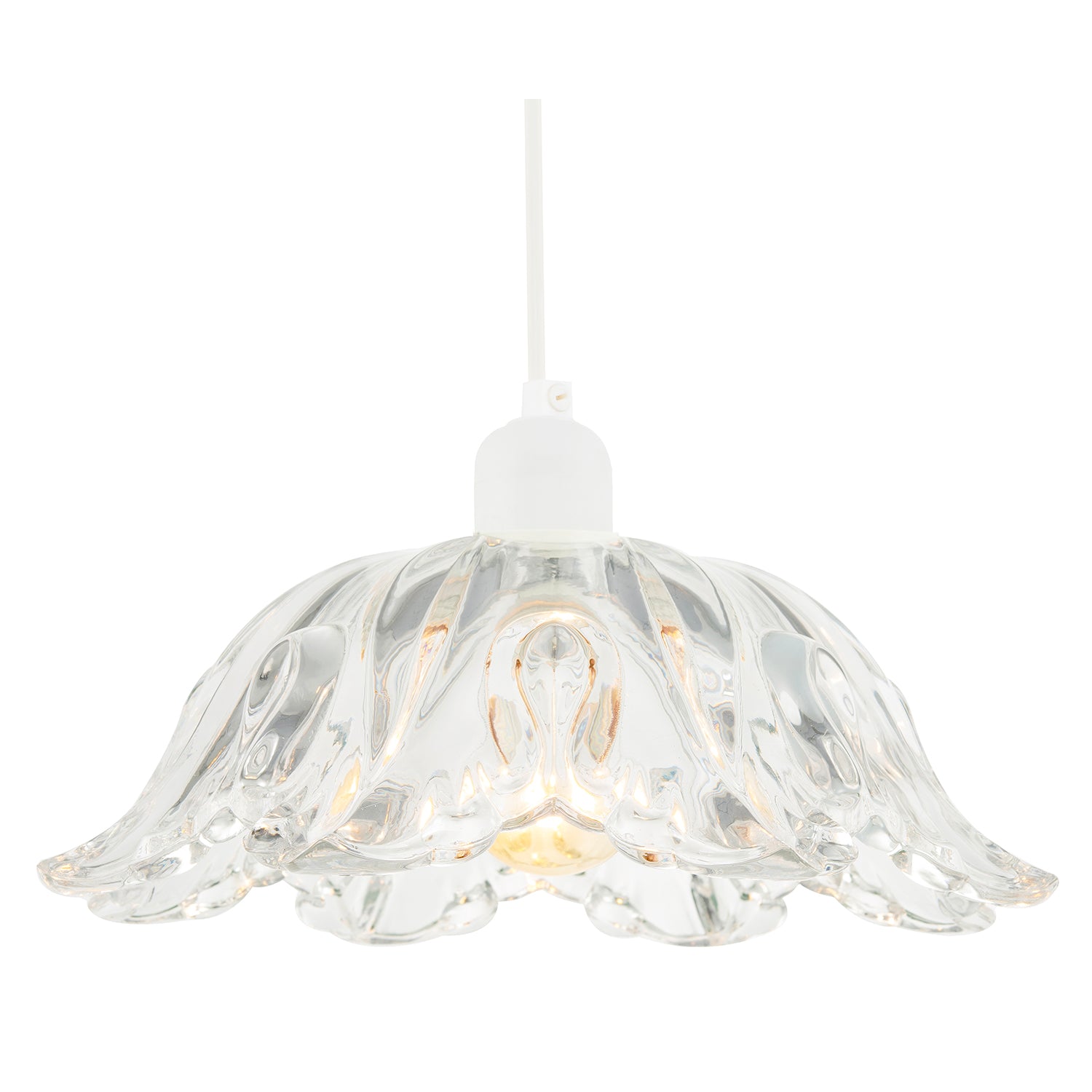 Modern Scallop Rimmed Moulded Clear Glass Pendant Ceiling Light Shade Image 2