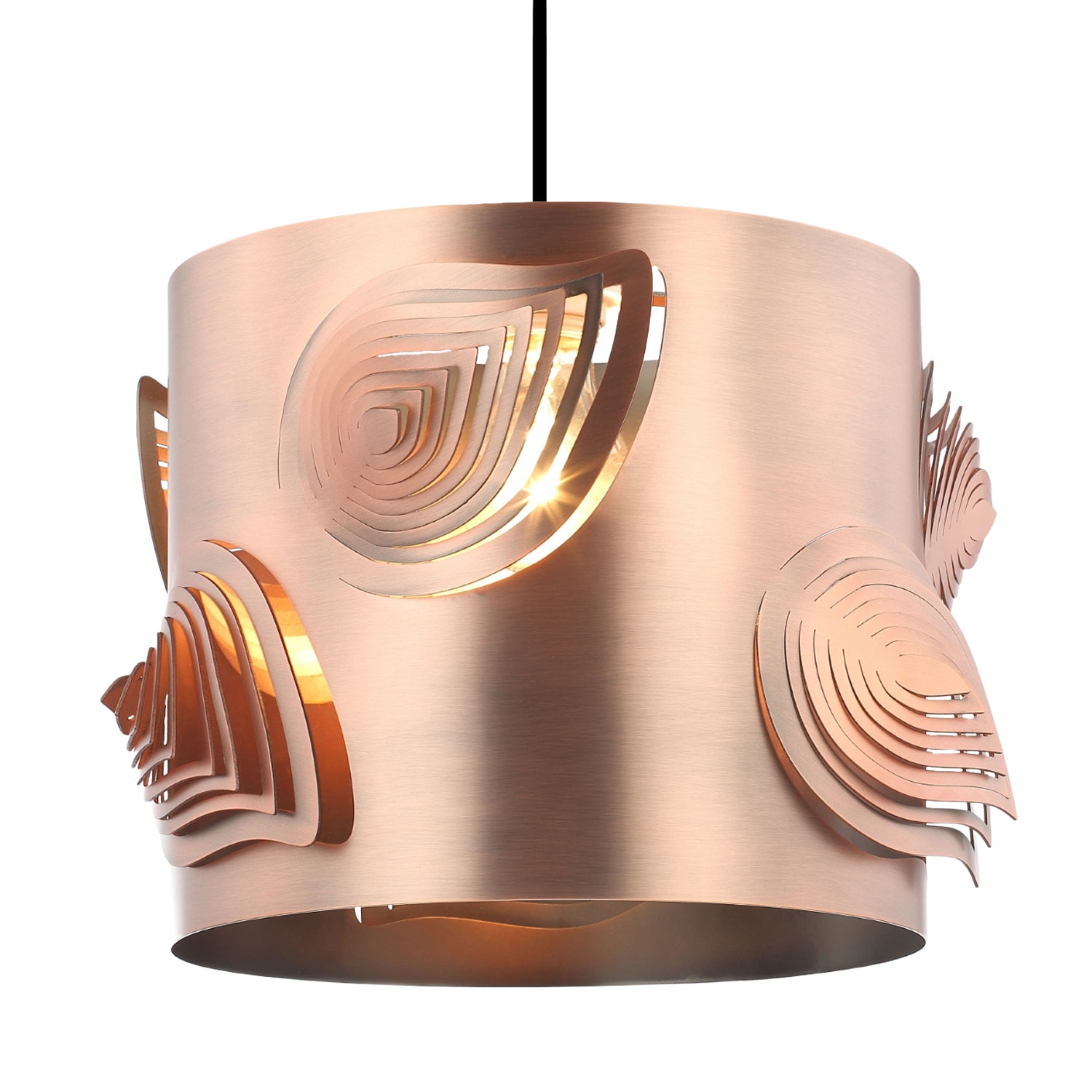 Antique Copper Metal Easy Fit Pendant Lamp Shade with Laser Cut Leaves Image 1
