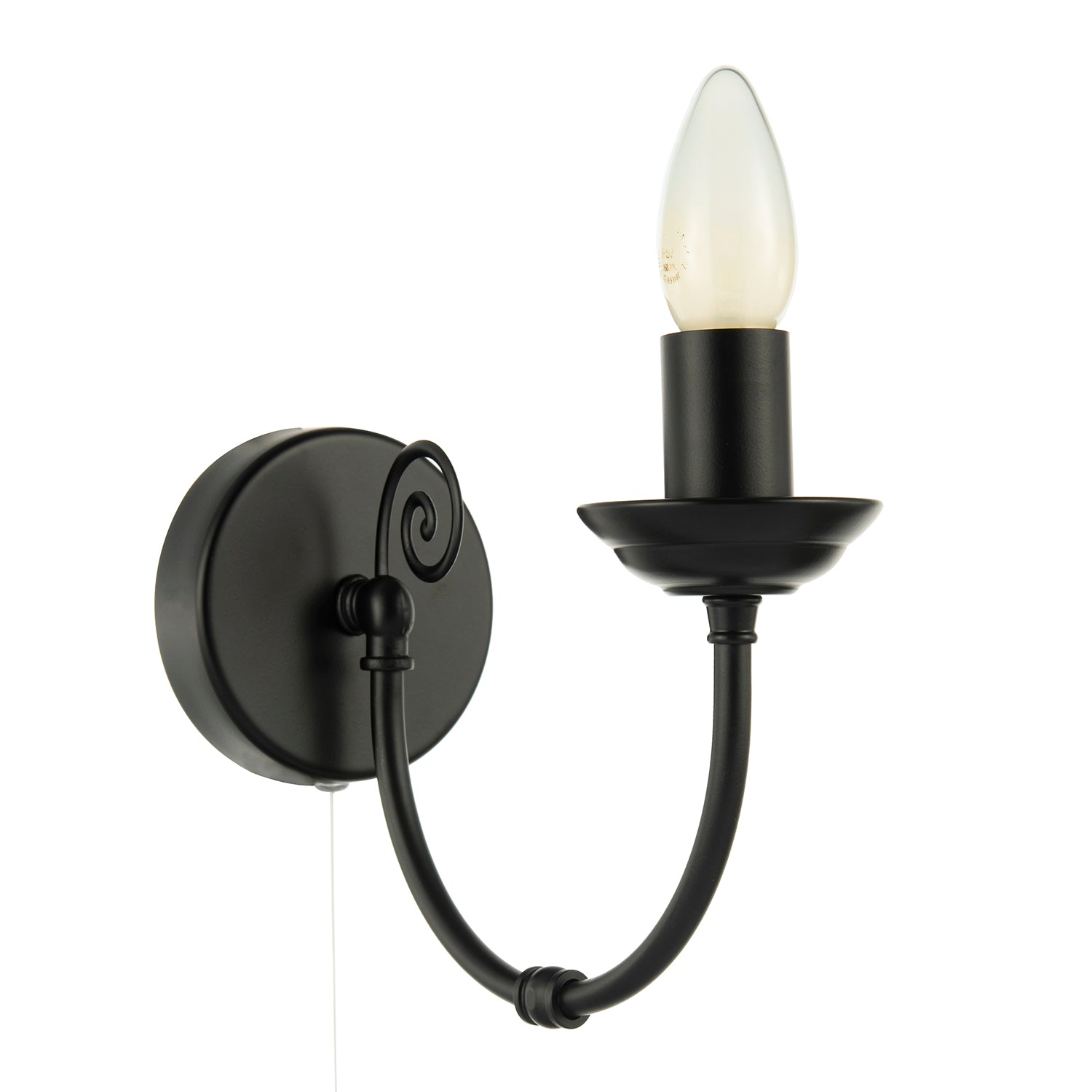 Traditional Classic Matte Black Wall Light with Spiral Finial and Looping Arm Image 3