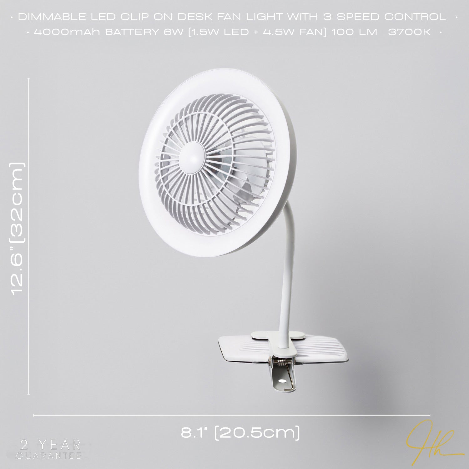 White Rechargeable 3 Speed Clip-On Fan with LED Dimmable Ring Light Image 7