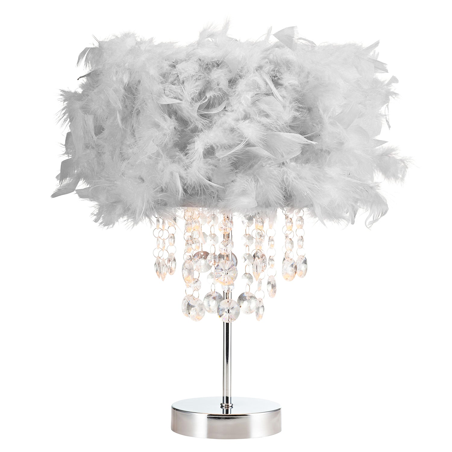 Chandelier Style Soft Grey Feather Table Lamp with Waterfall Drops Image 1