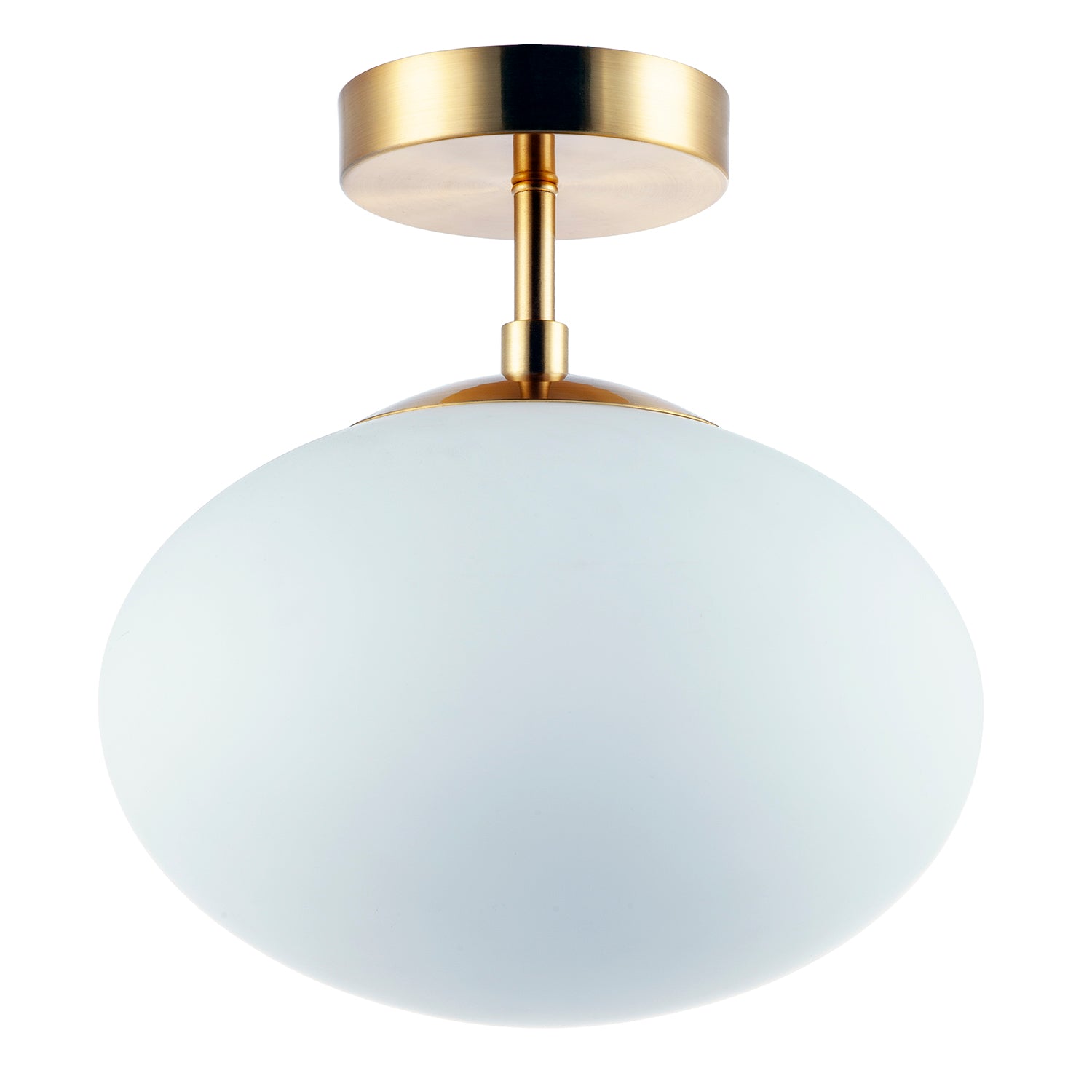 Designer Oval White Glass Globe Bathroom Ceiling Lamp in Antique Brass Image 1