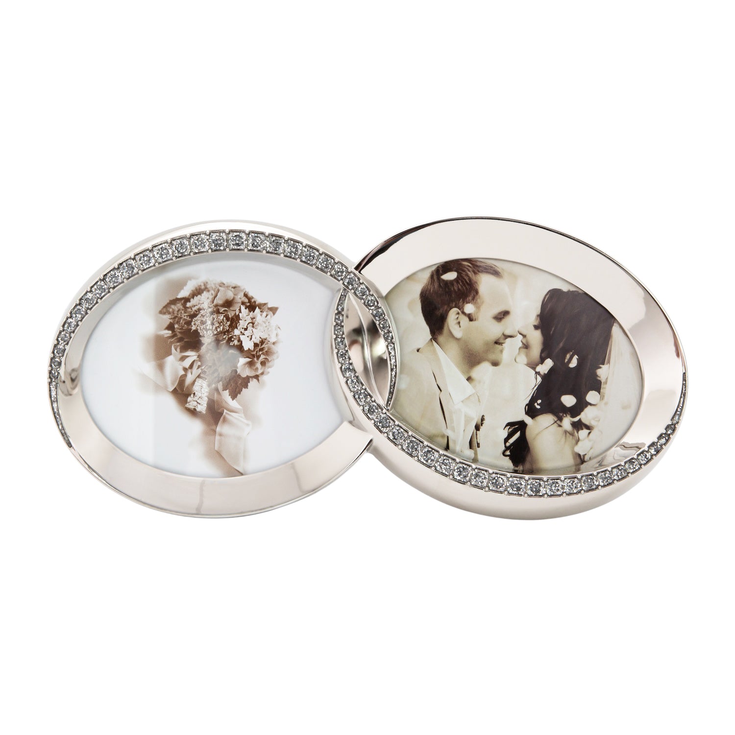 Double Heart Silver Picture Frame with Square Etched Diamante Crystals Image 3