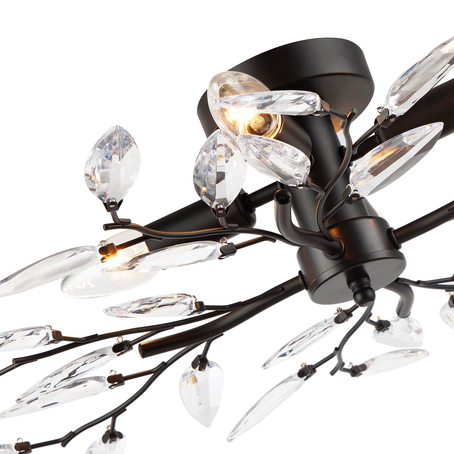 Modern Matte Black Branch Themed Ceiling Light Fitting with Clear Acrylic Leaves Image 4