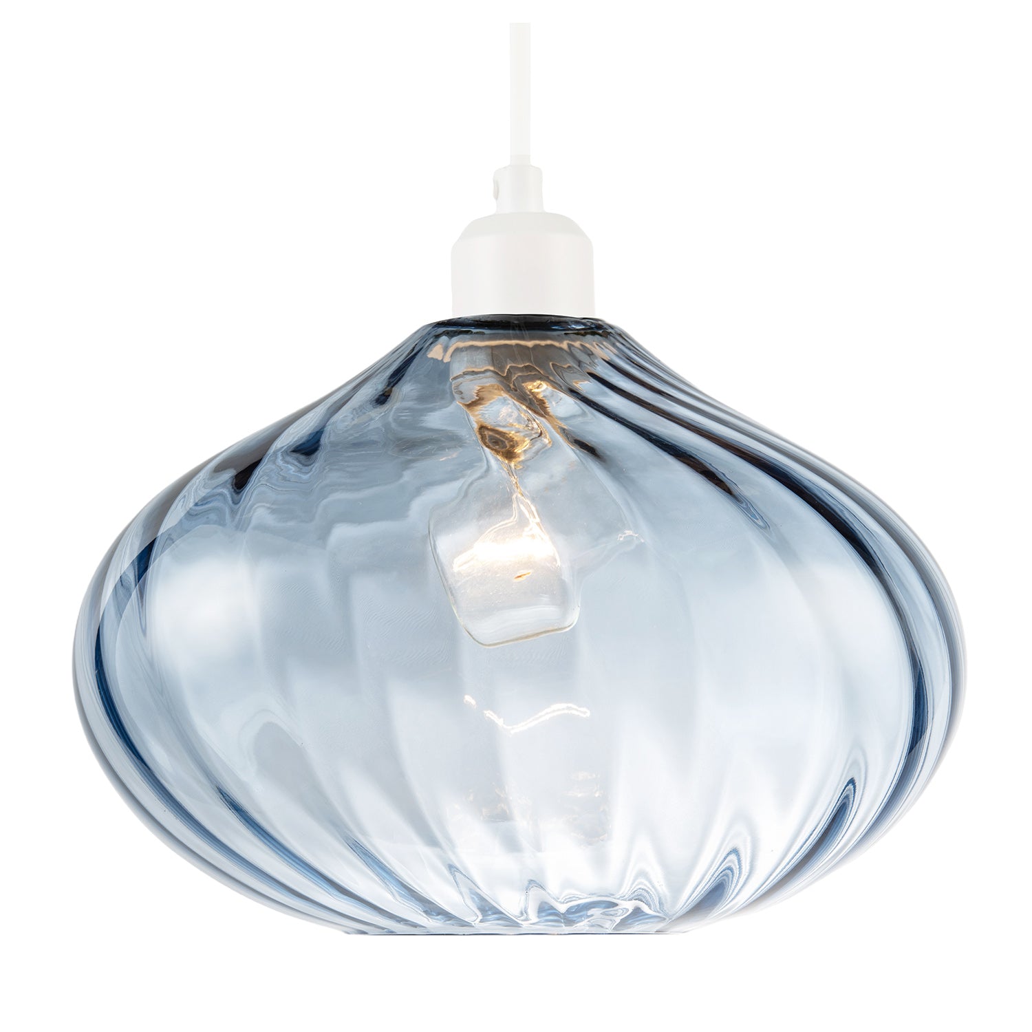 Modern Designer Dusty Blue Line Twisted Glass Pendant Lighting Shade Image 2