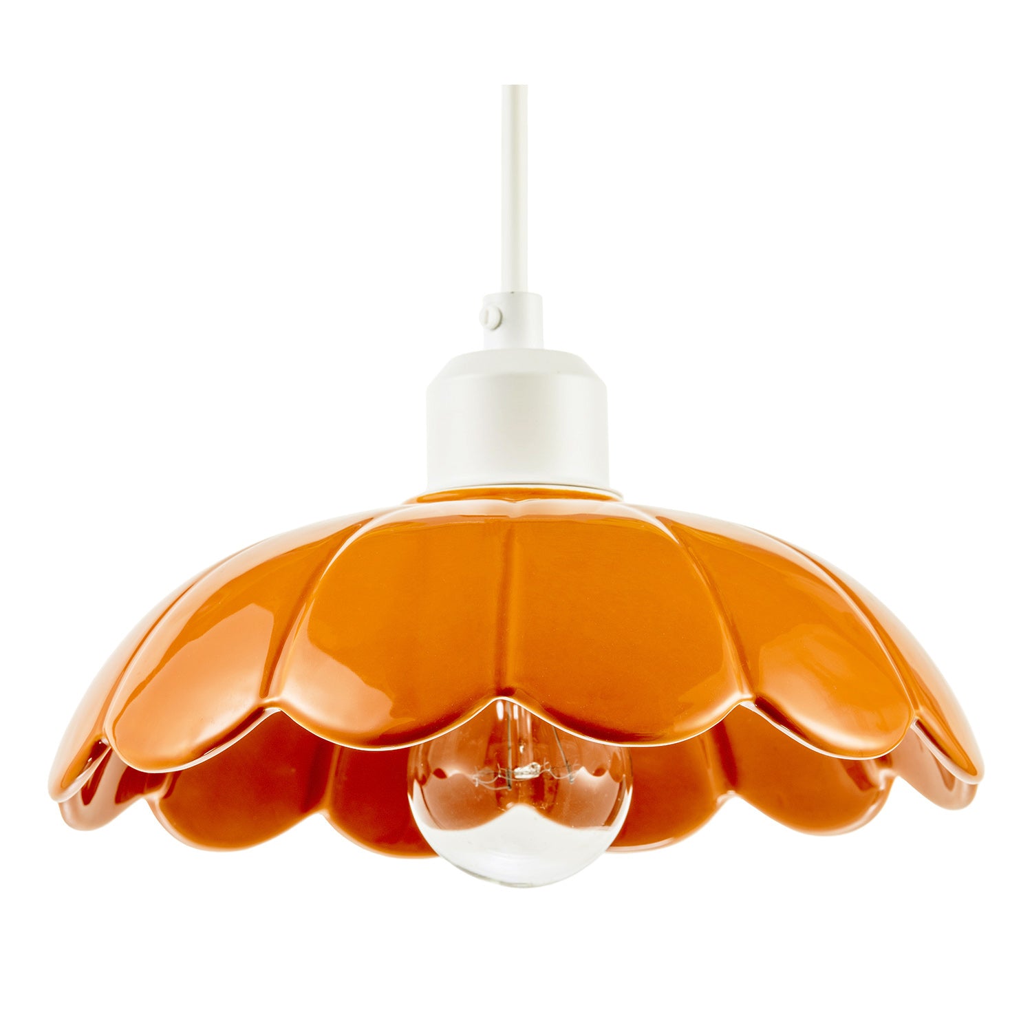 Modern Orange Gloss Ceramic Pendant Light Shade with Scallop Edge Image 1