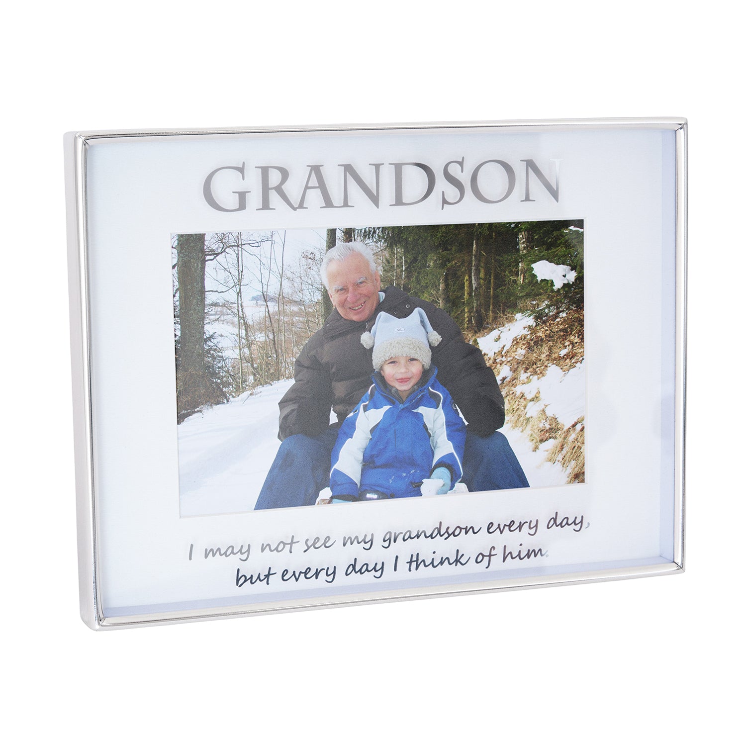 Contemporary Silver Plated Metal Grandson 4x6 Picture Frame for Wall or Table Image 1