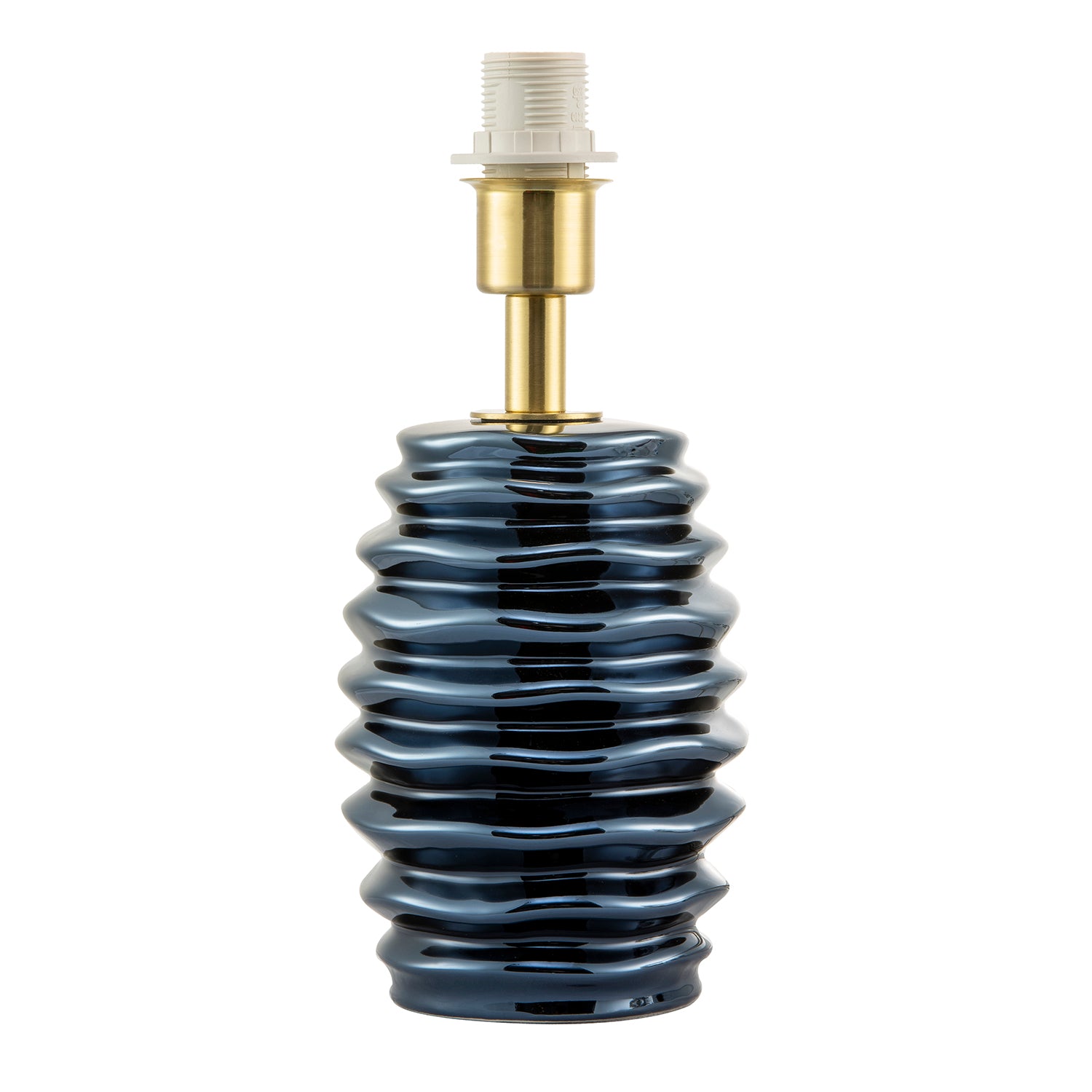 Modern Metallic Blue Gloss Ceramic Table Lamp Base with Ripple Grooves Image 1