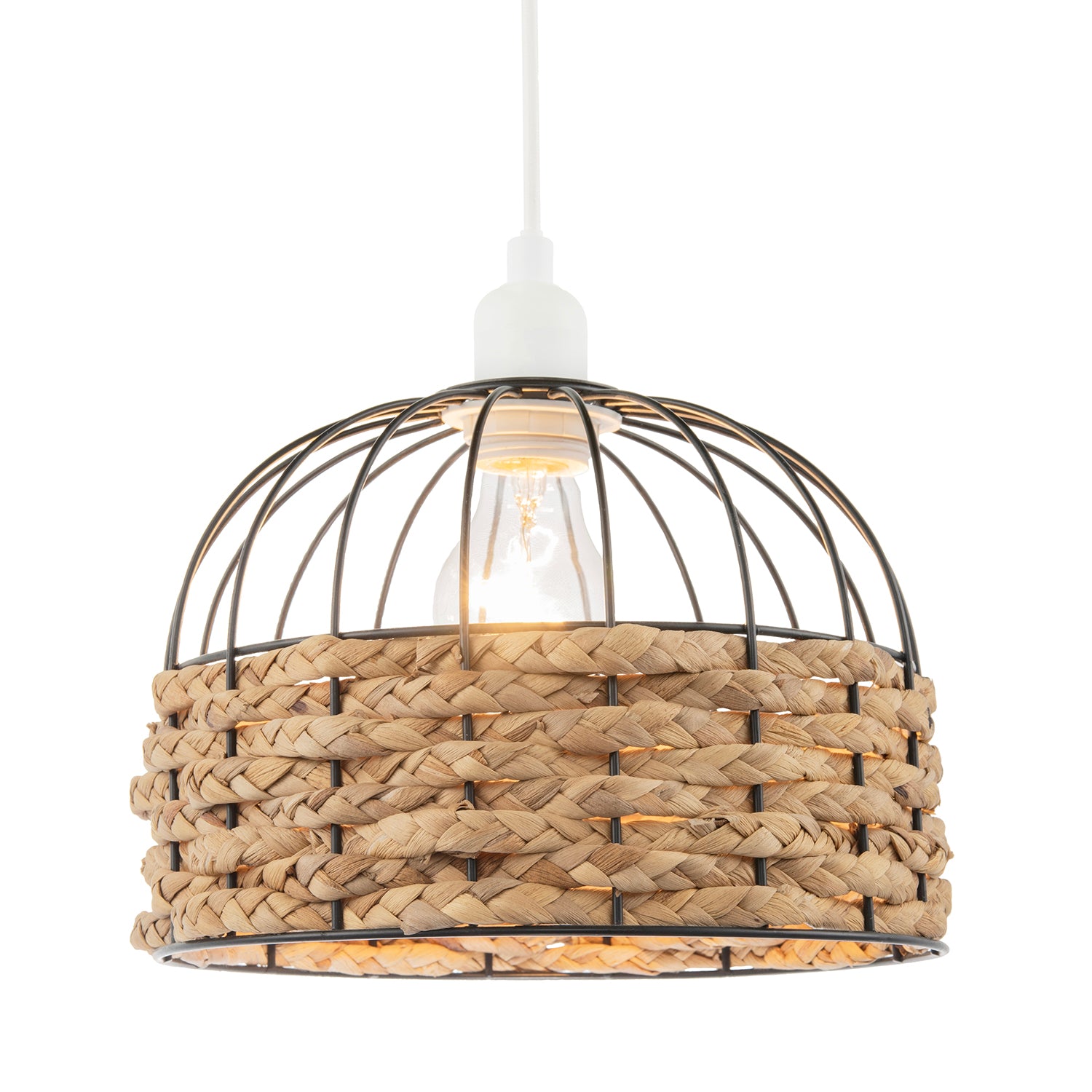 Traditional Birds Cage Black Easy Fit Pendant Shade with Paper Rope Image 1