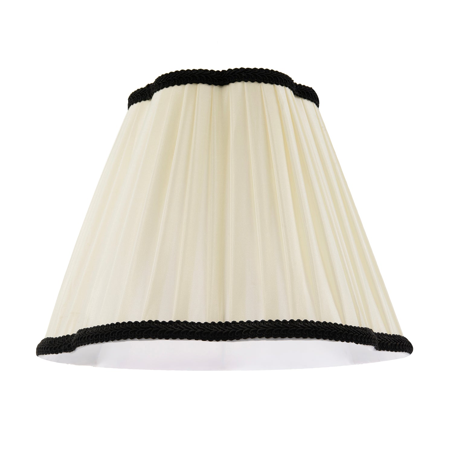 Ivory White Victorian Pleated Faux Silk Lamp Shade with Black Trims Image 1