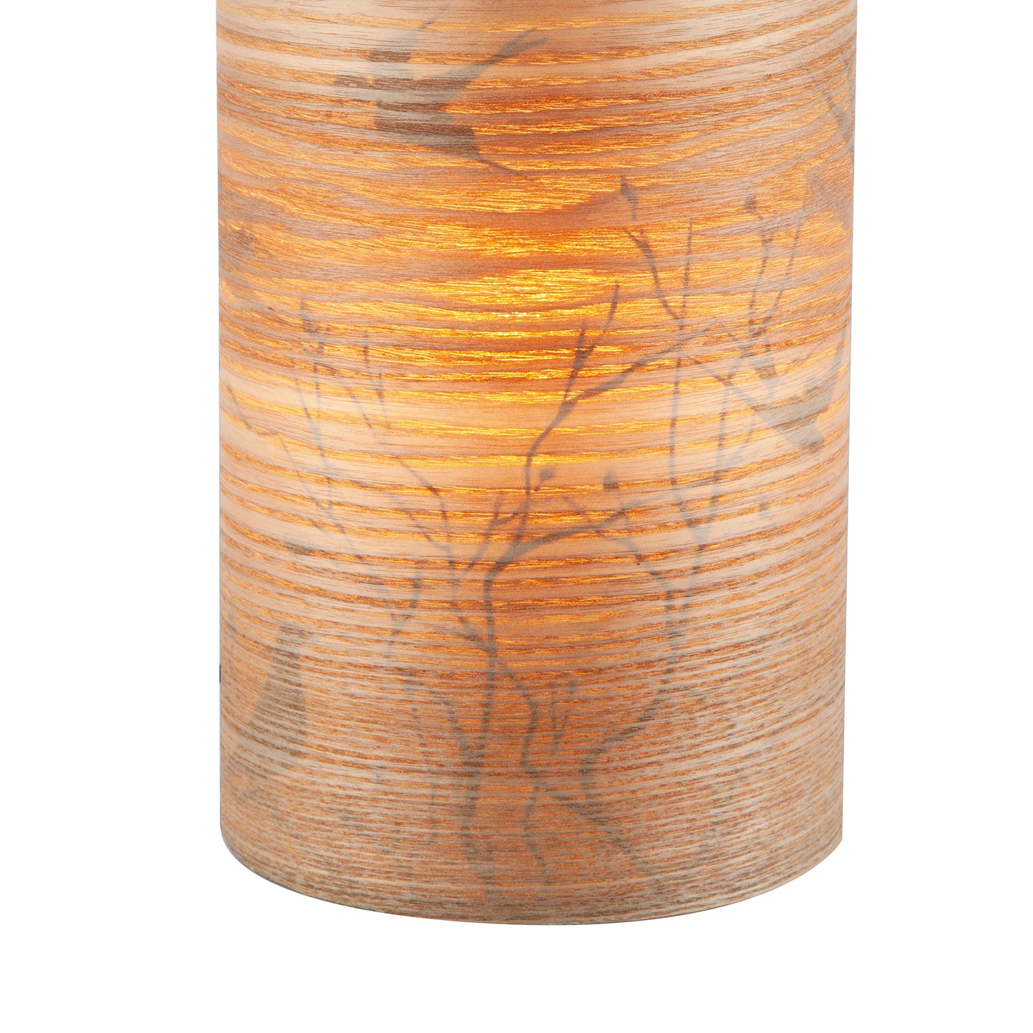 Bamboo Wood Effect Table Lamp with Black Birds and Trees Inner Lining Image 4
