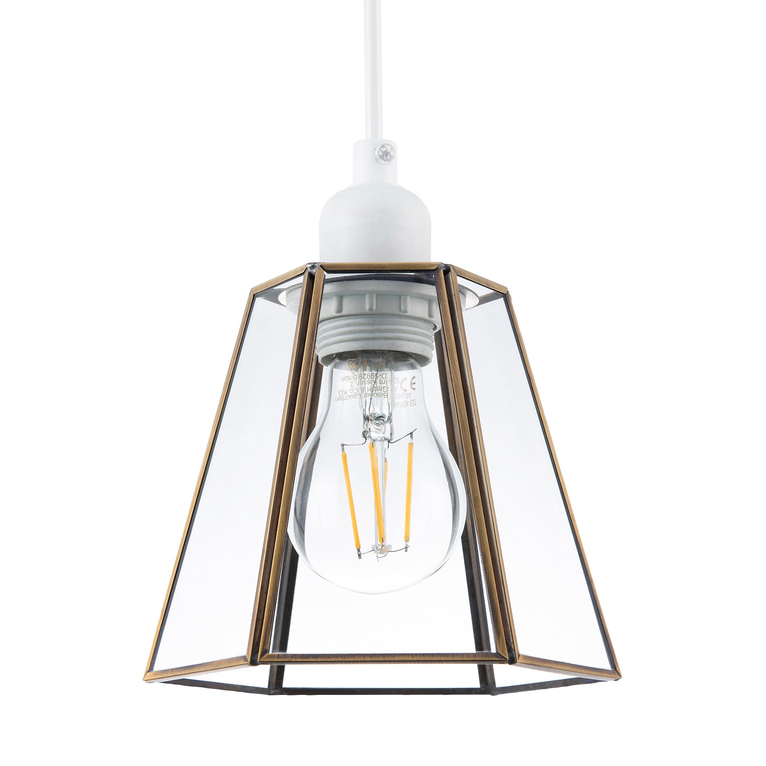 Industrial Lantern Pendant Shade in Antique Brass with Clear Glass Image 1